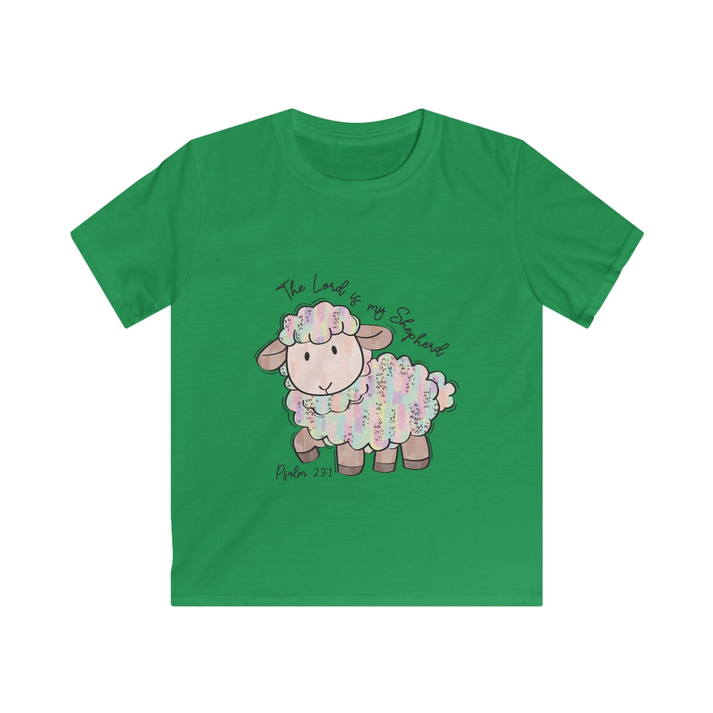 Adorable Kids Softstyle Tee, Faith-Inspired T-Shirt, Cute Sheep Graphic Tee, Easter Gift for Kids, Bible Verse Shirt, Pastoral Theme Tee