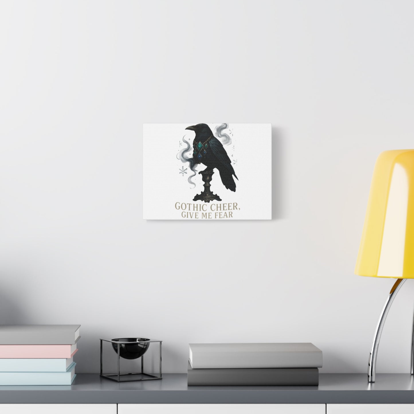 Gothic Raven Canvas Art – “Gothic Cheer, Give Me Fear” Matte Stretched Wall Decor