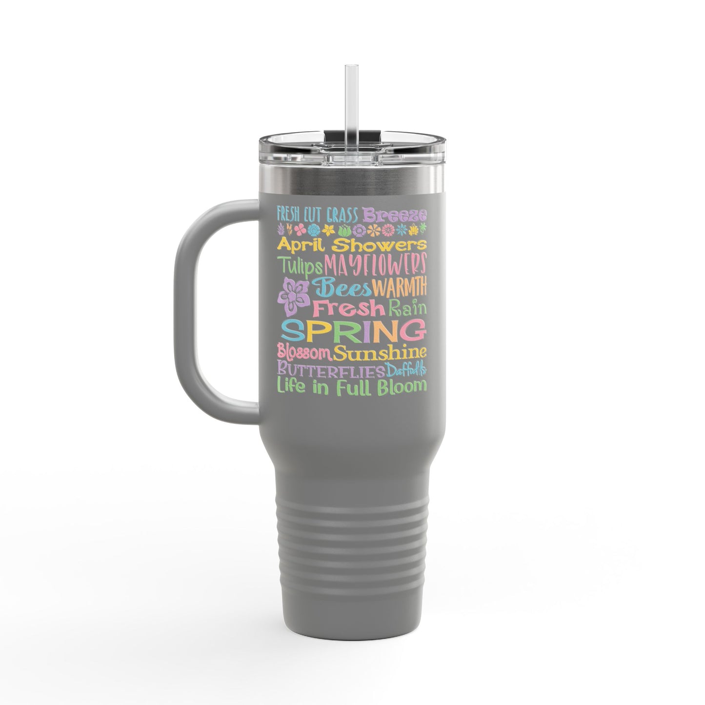 40oz Insulated Travel Mug – Colorful Summer Word Art, Vacation & Beach Tumbler