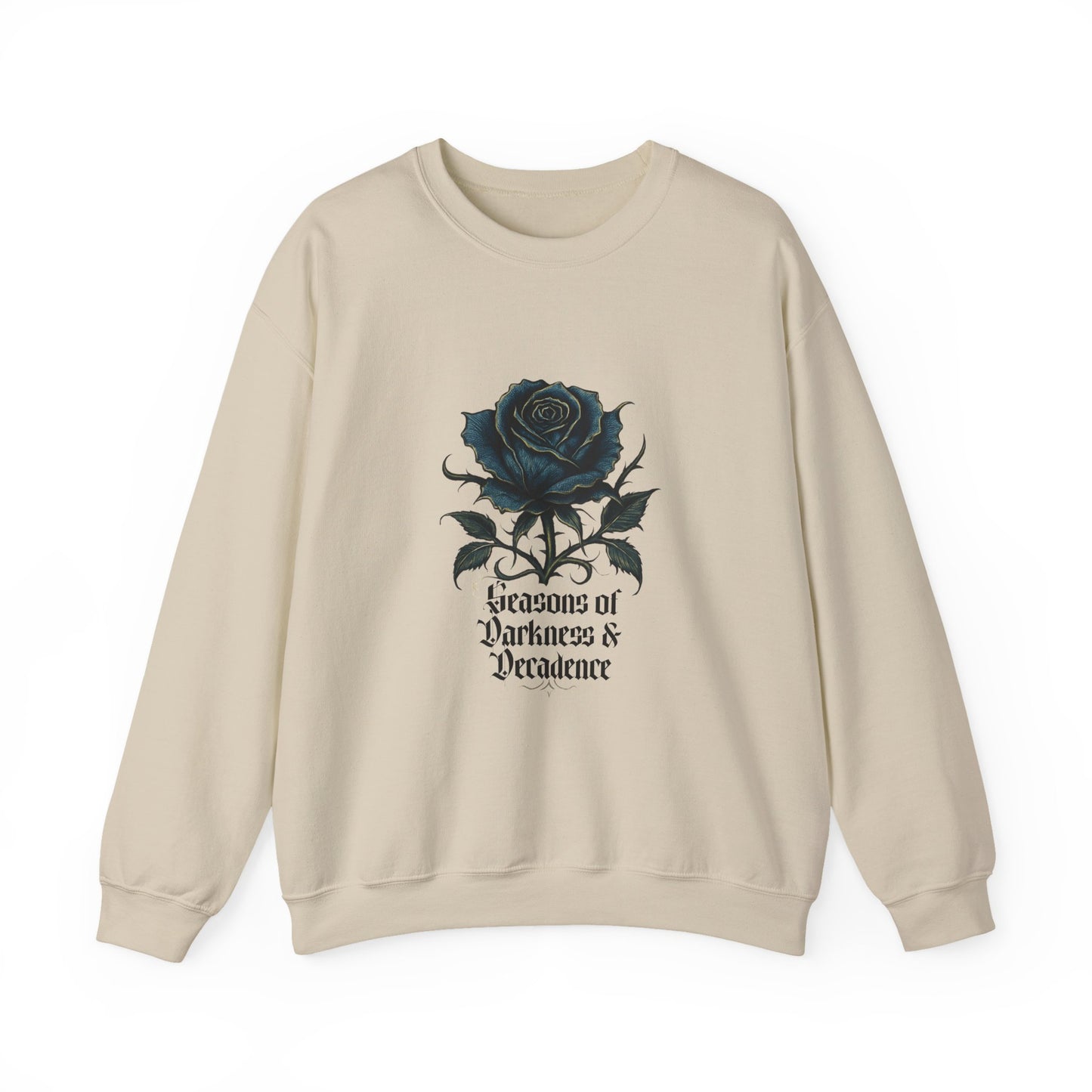 Crewneck Sweatshirt — 'Seasons of Darkness & Decadence' Gothic Rose Graphic
