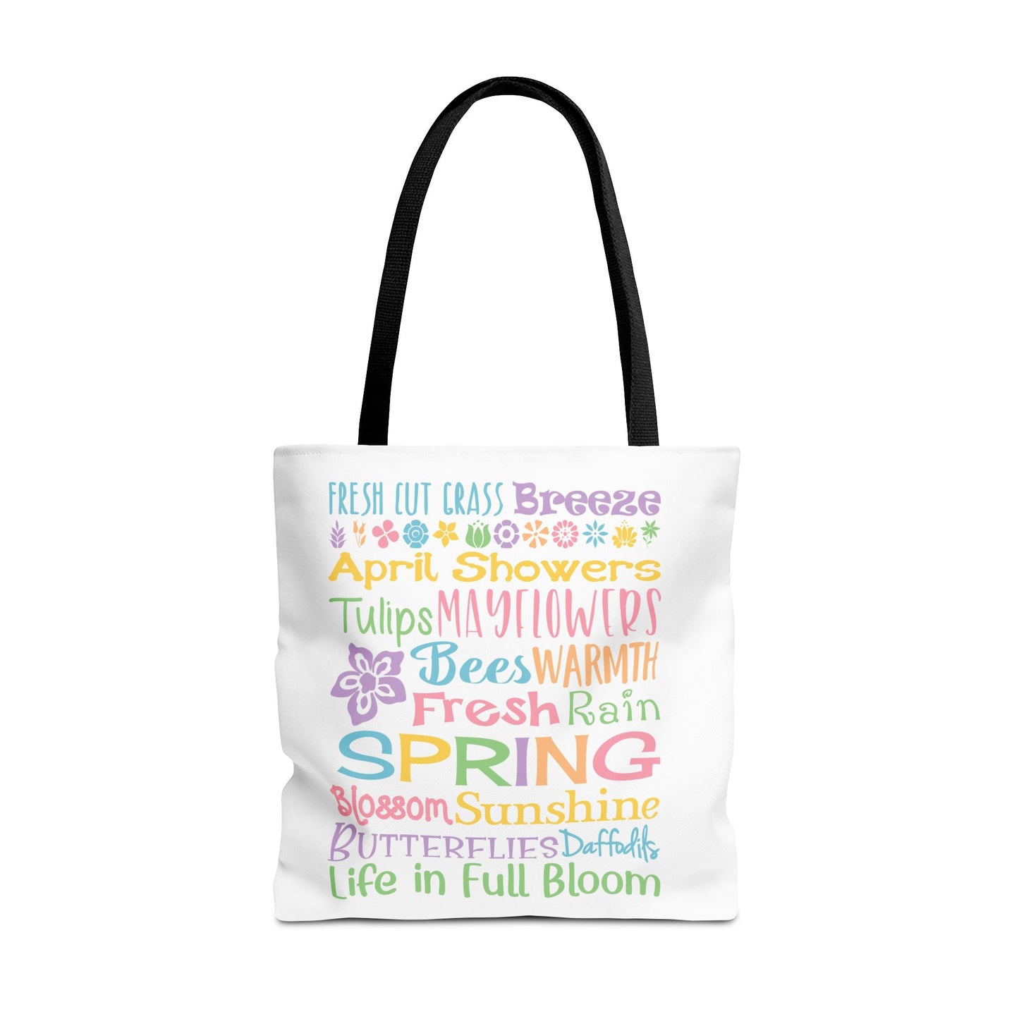 Spring Words Tote Bag — Pastel Floral Typography Tote
