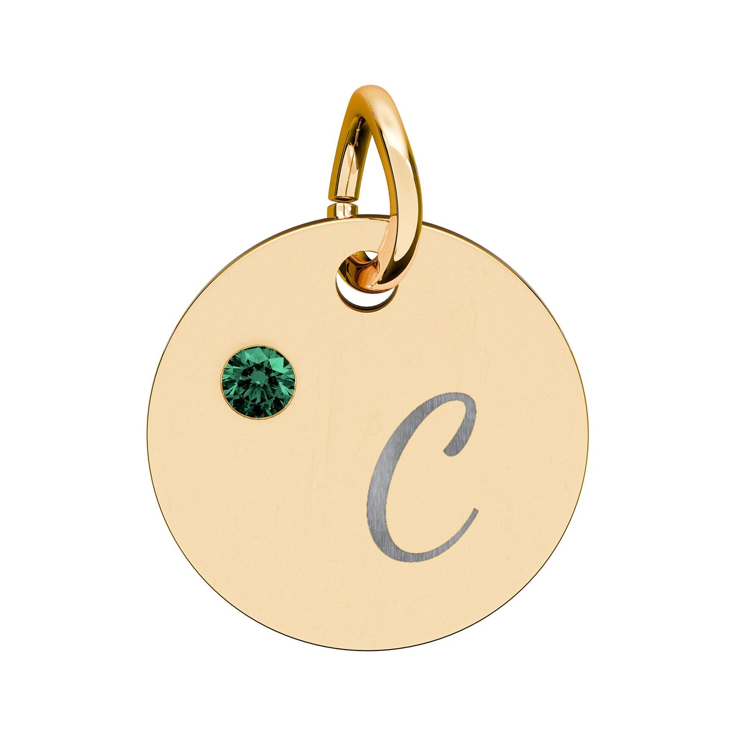 Engravable Birthstone Circle Charm — Personalized Initial & Birthstone Pendant