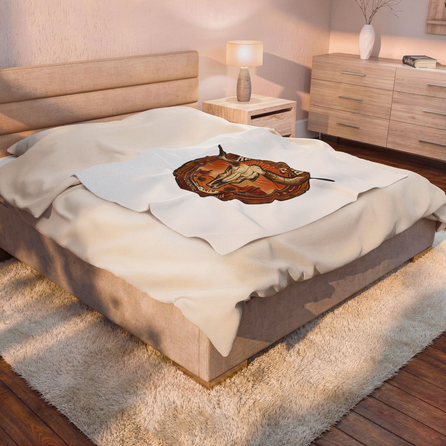 Western skull emblem Velveteen Plush Blanket | Americana, vintage desert tones