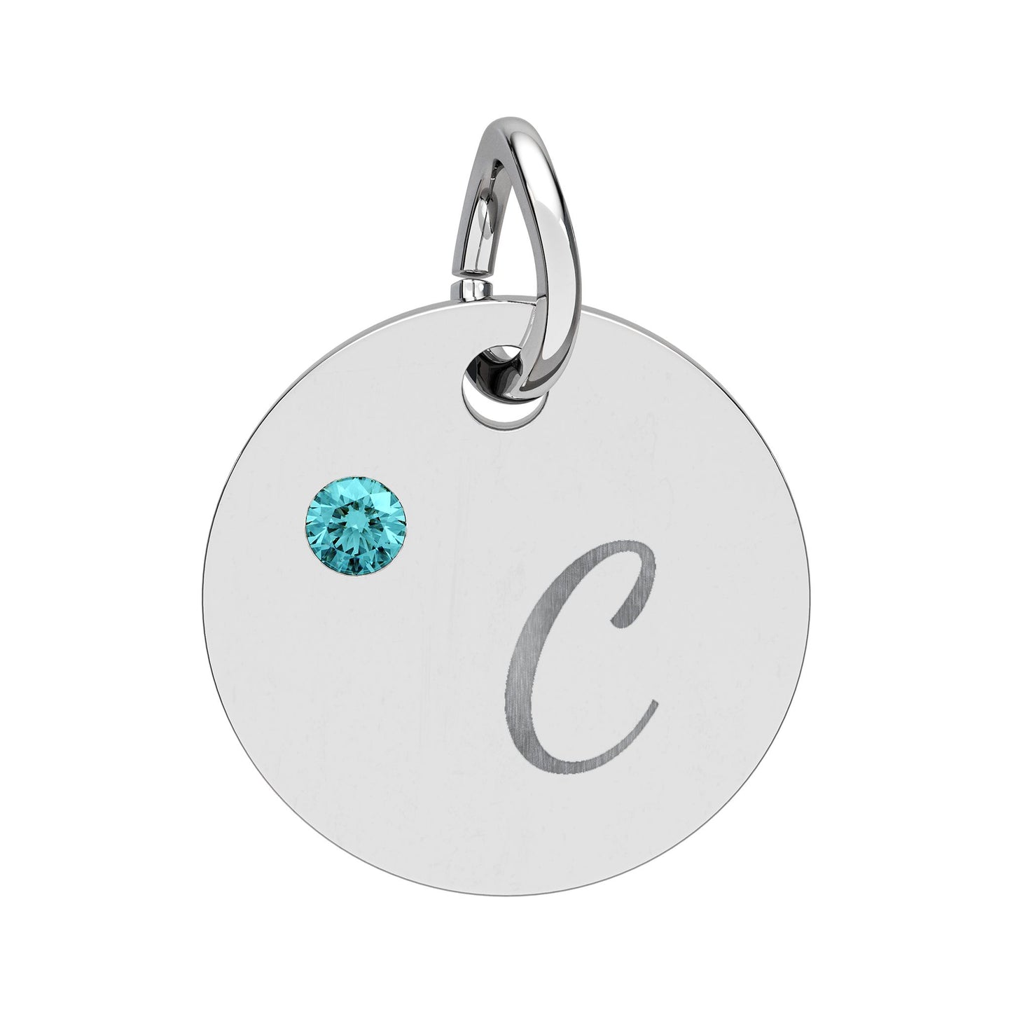 Engravable Birthstone Circle Charm — Personalized Initial & Birthstone Pendant