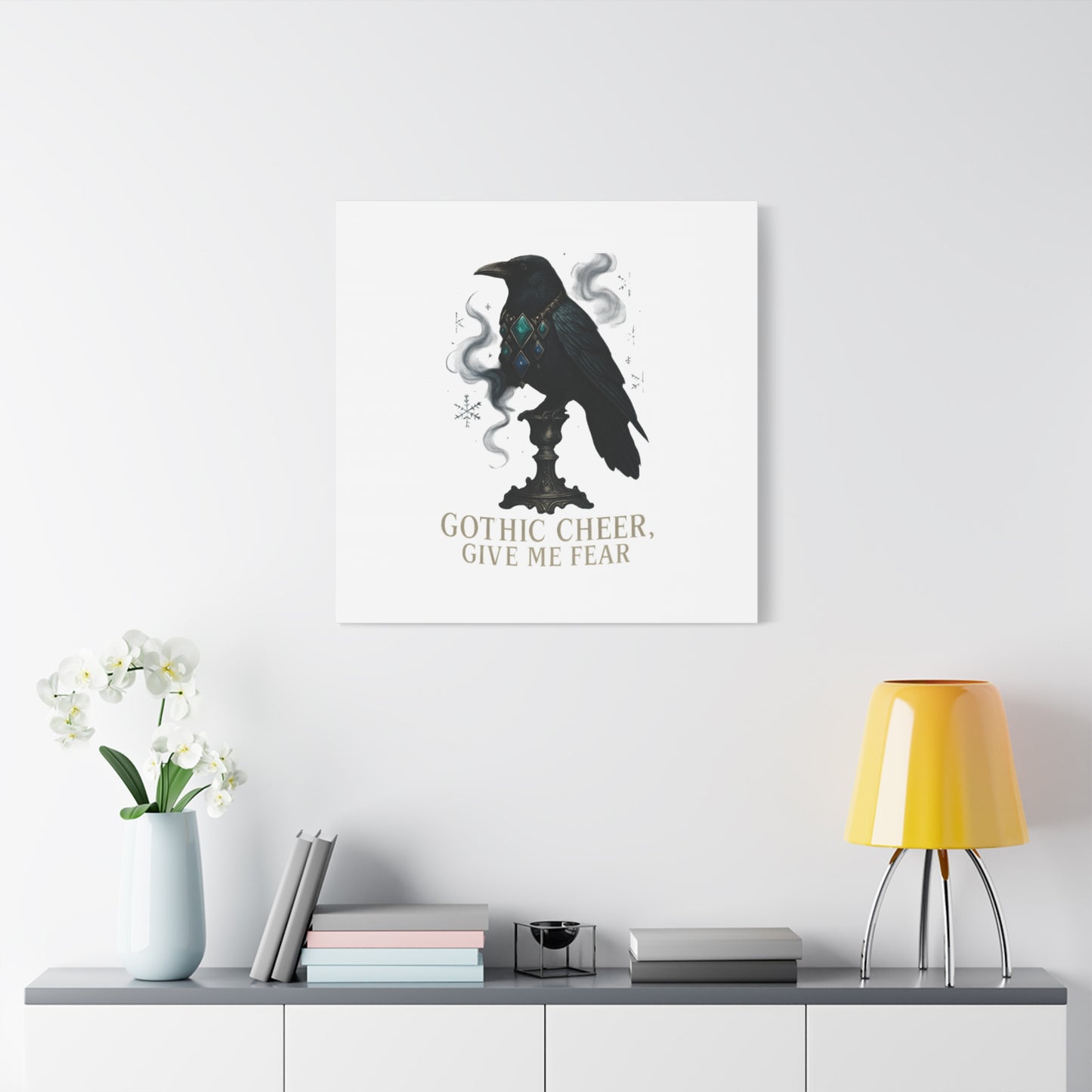 Gothic Raven Canvas Art – “Gothic Cheer, Give Me Fear” Matte Stretched Wall Decor