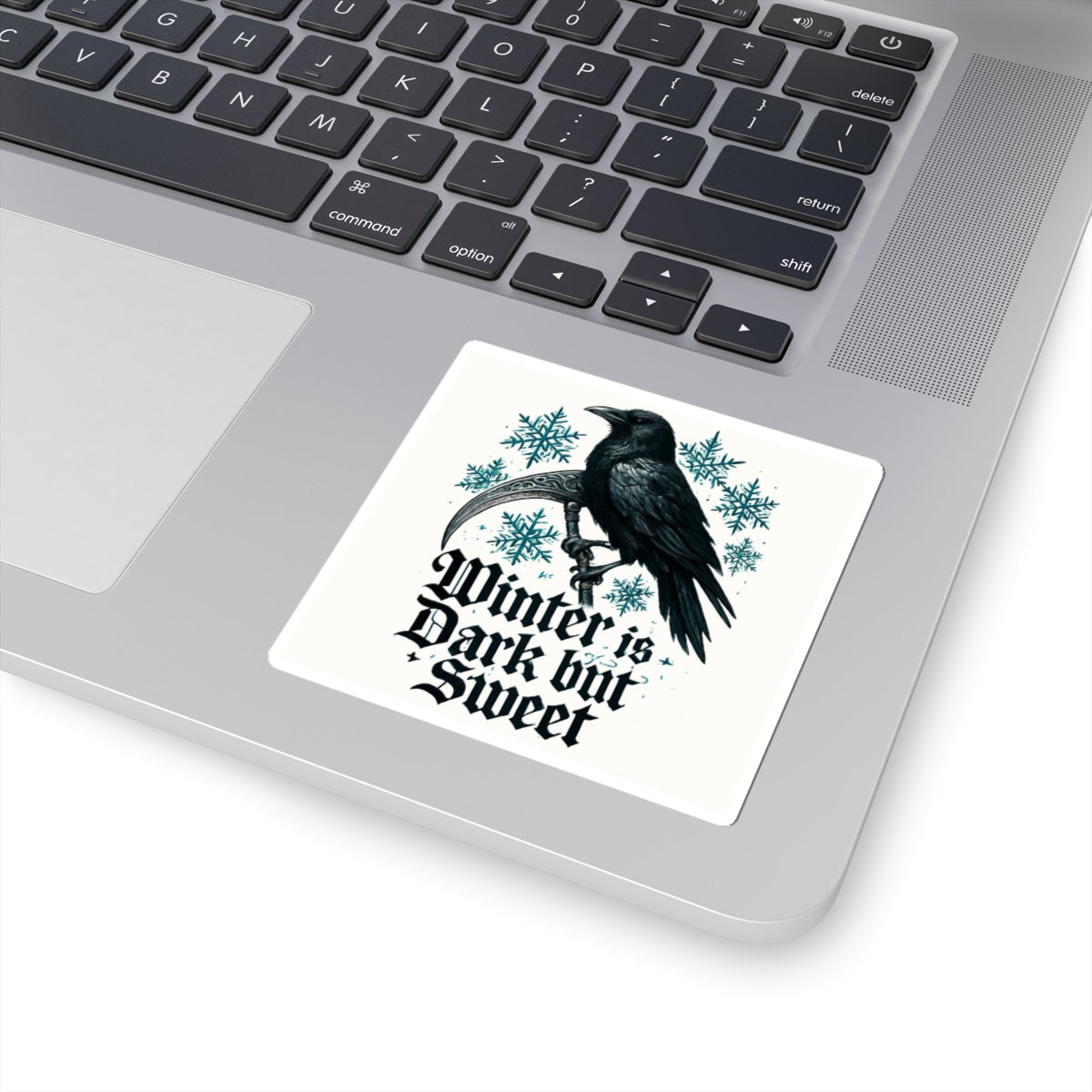 Winter Is Dark But Sweet Raven Sticker — Gothic Winter Kiss-Cut Sticker