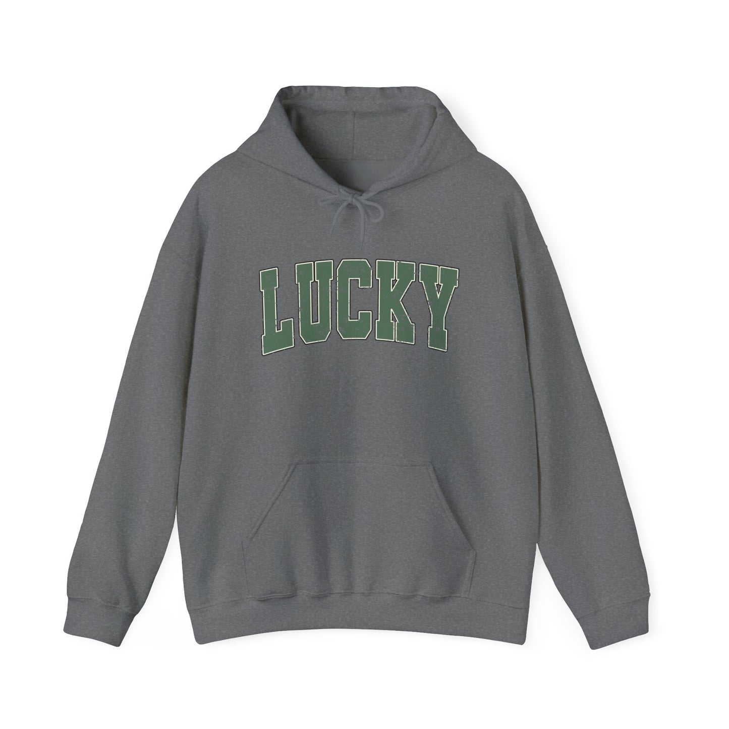 Lucky Distressed Hoodie — St. Patrick’s Day Green Vintage Lettering