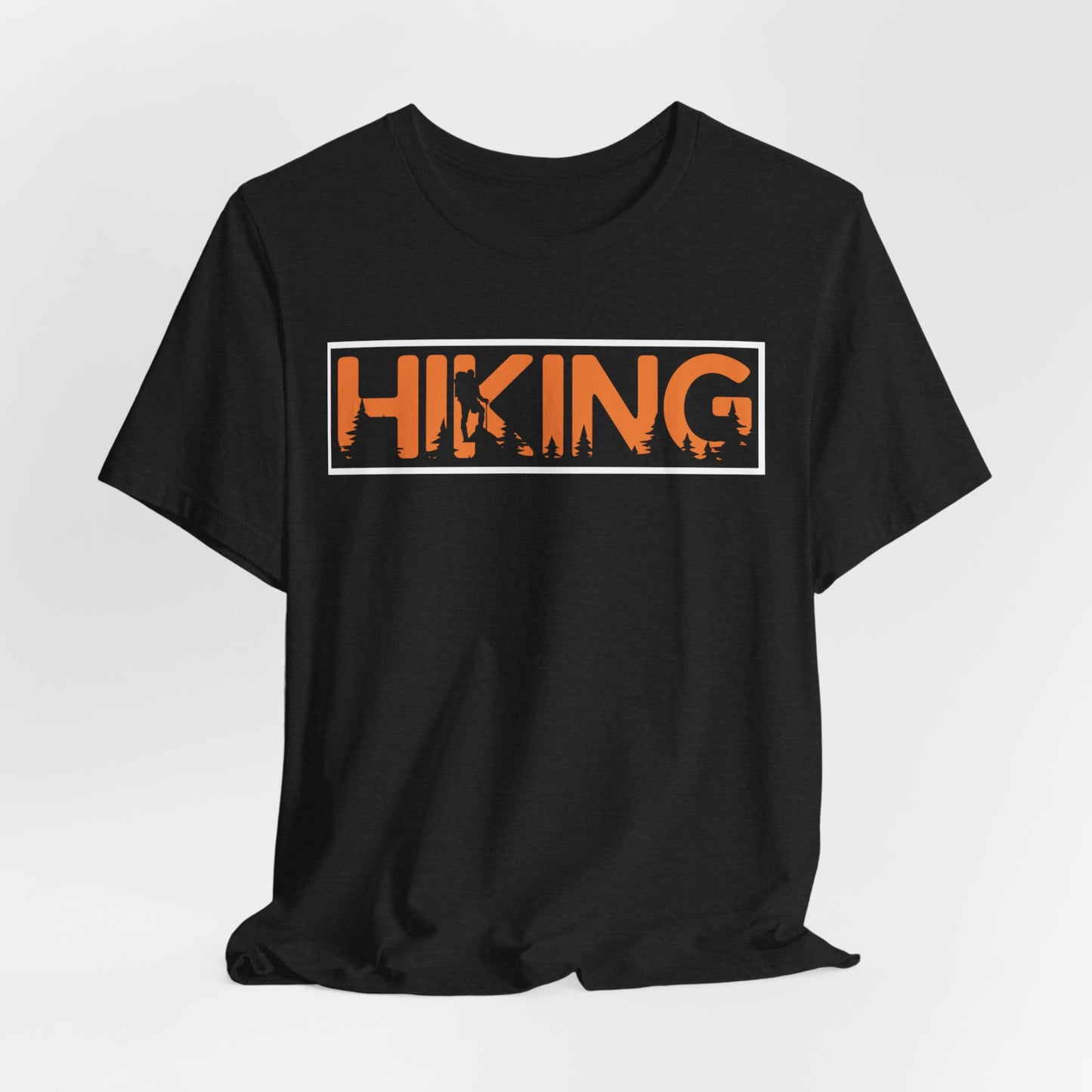 Hiking Graphic Tee — Bold Orange "HIKING" Logo T-Shirt for Outdoor Lovers
