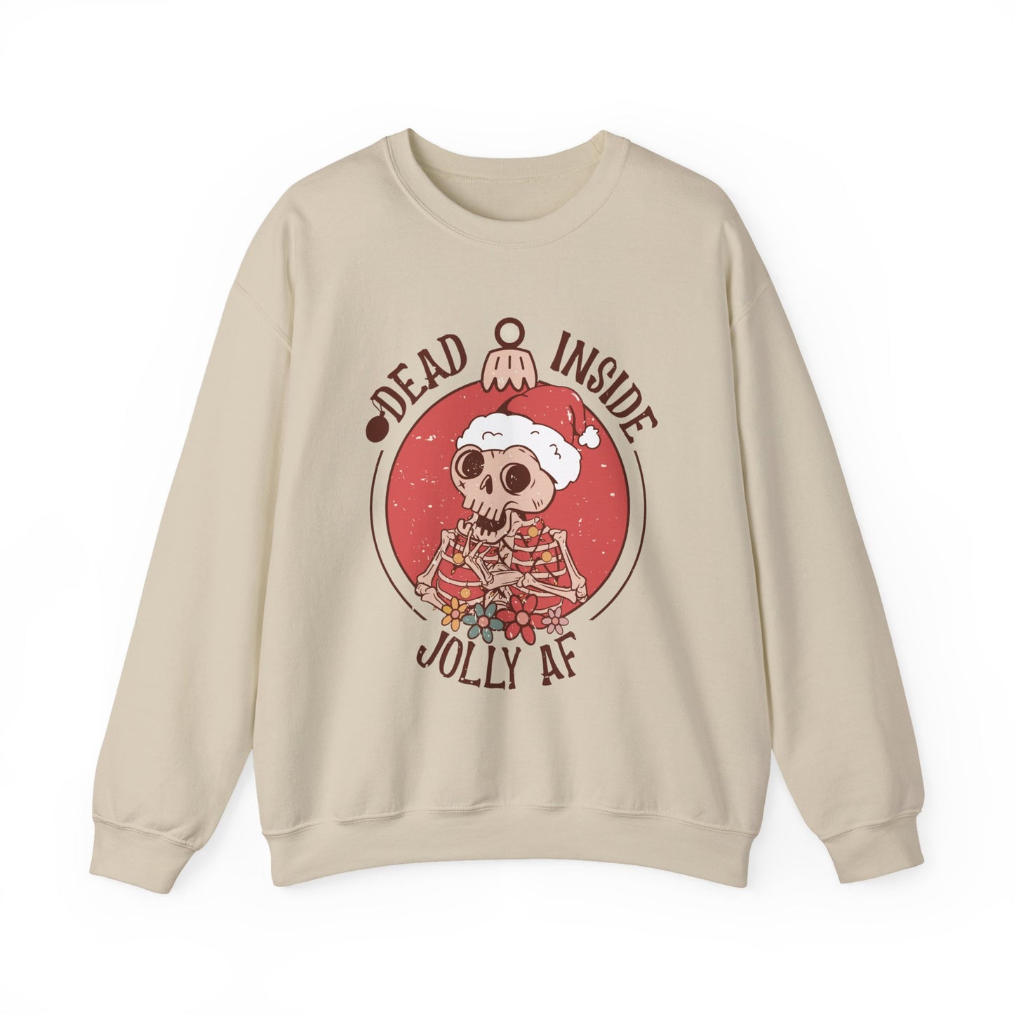 Holiday Skull Sweatshirt — "Dead Inside, Jolly AF" Christmas Crewneck