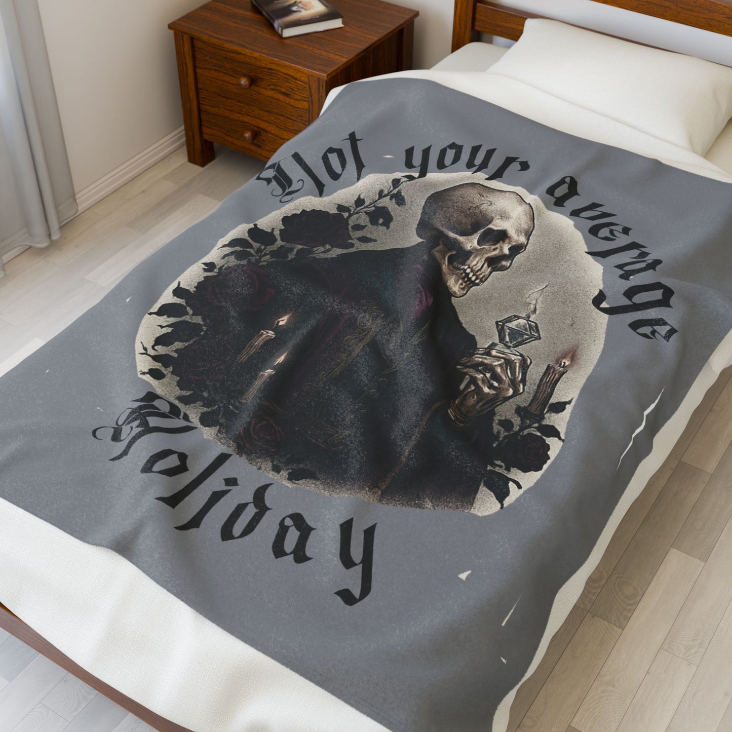 Skull Holiday Velveteen Plush Blanket – “Not Your Average Holiday” Gothic Throw