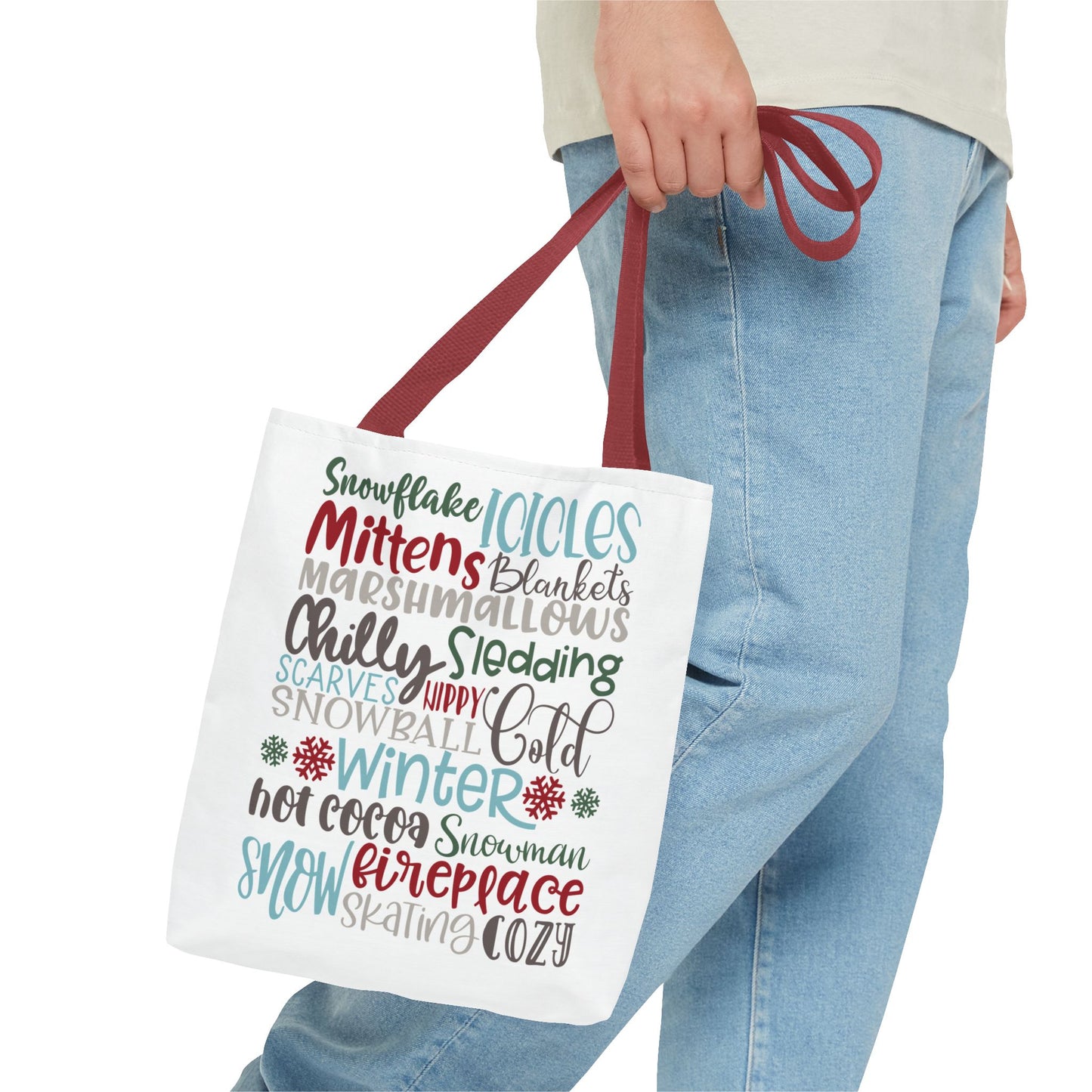 Winter Word Riot Tote Bag — Bold Typographic Holiday Tote