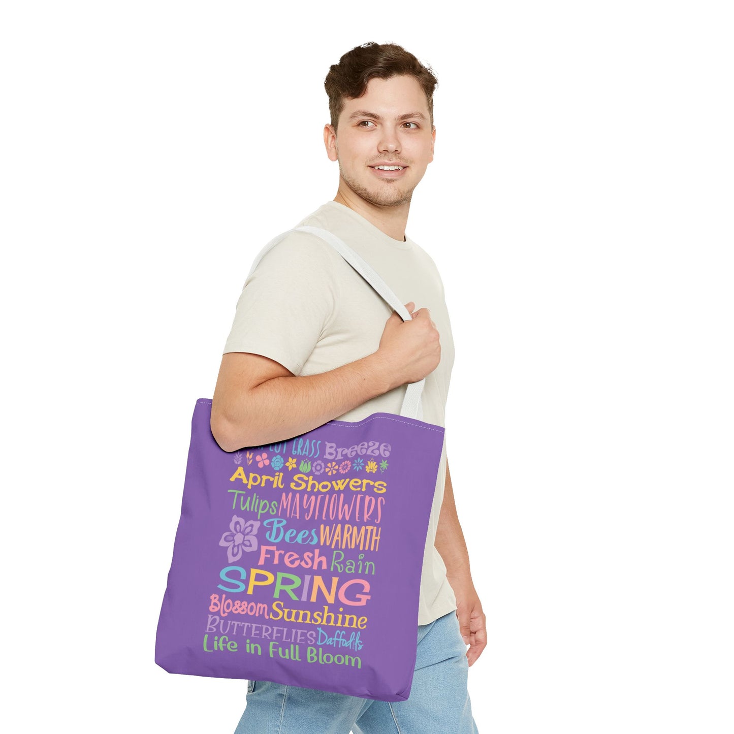 Spring Word Riot Purple Tote Bag — Pastel Floral Typography Tote