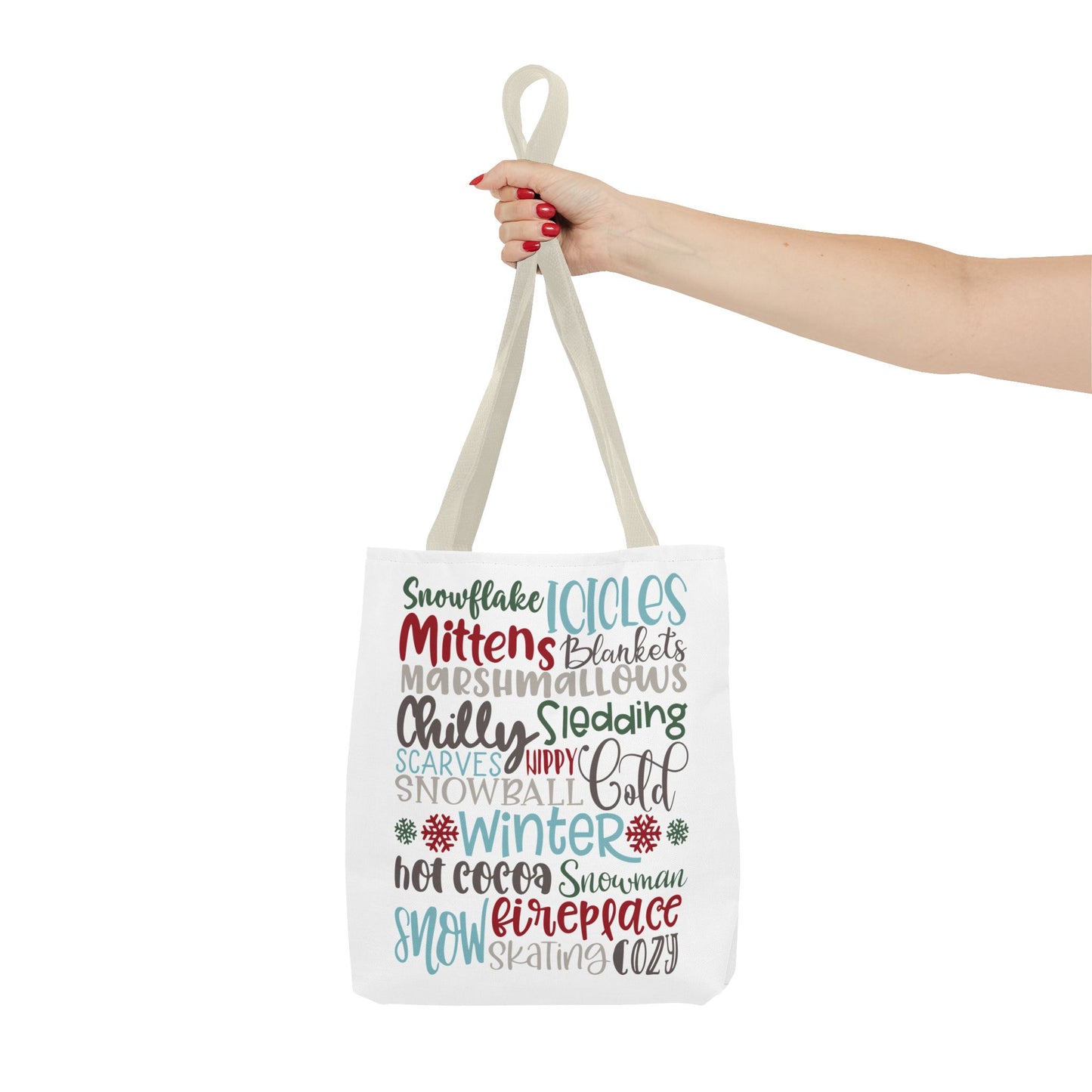 Winter Word Riot Tote Bag — Bold Typographic Holiday Tote