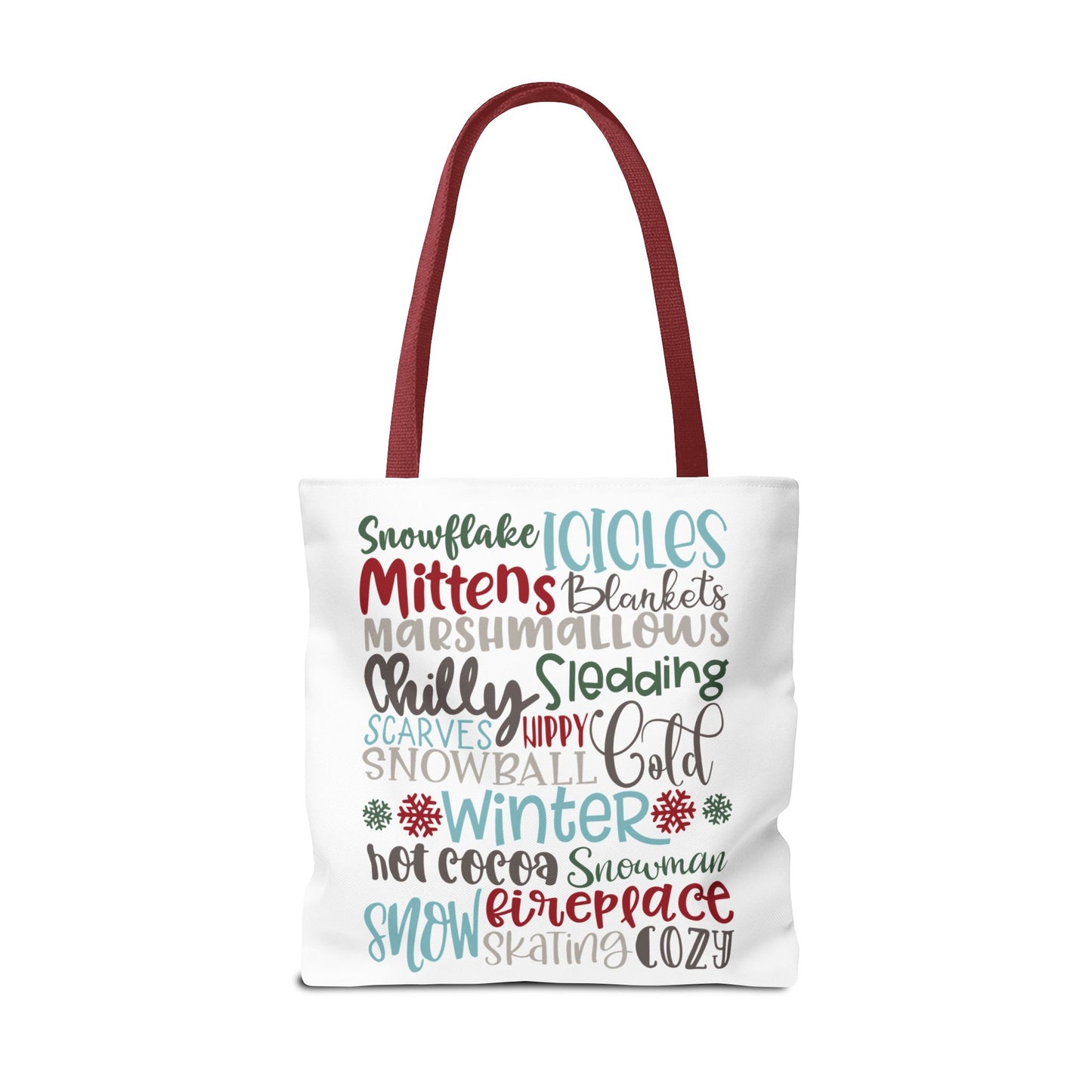 Winter Word Riot Tote Bag — Bold Typographic Holiday Tote