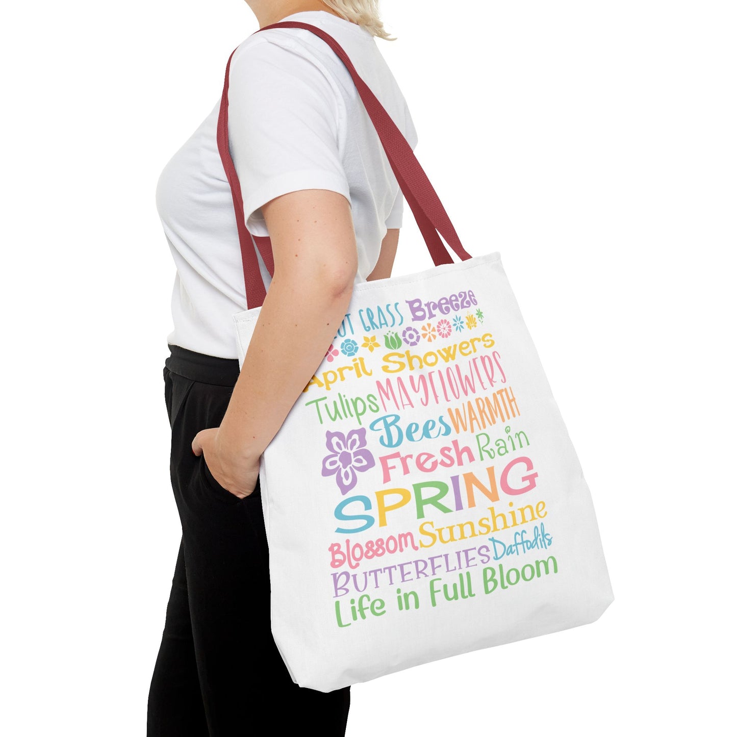 Spring Words Tote Bag — Pastel Floral Typography Tote