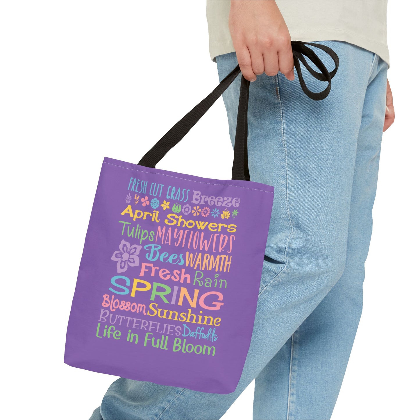 Spring Word Riot Purple Tote Bag — Pastel Floral Typography Tote