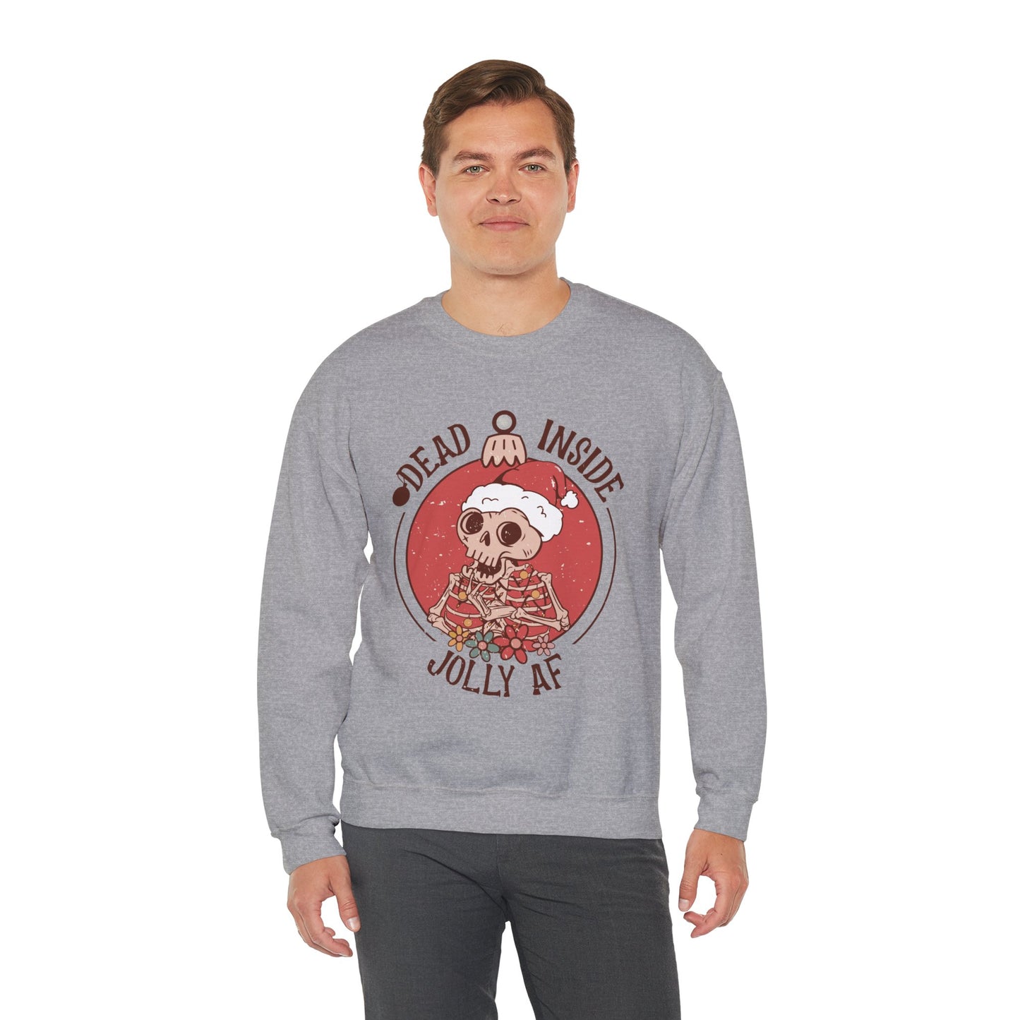 Holiday Skull Sweatshirt — "Dead Inside, Jolly AF" Christmas Crewneck