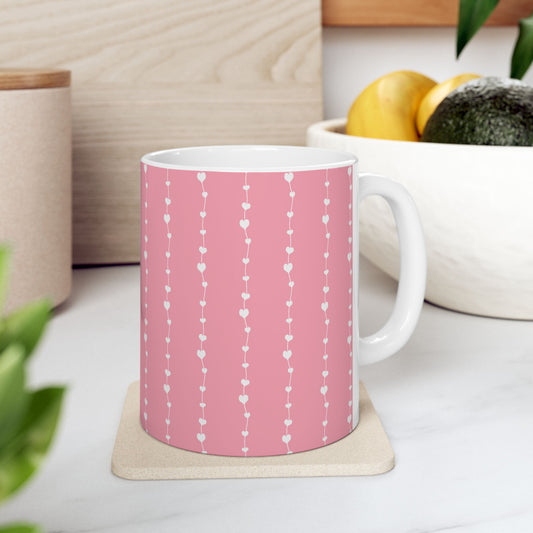 White Heart Garland Ceramic Mug — Romantic Valentine’s Coffee Cup (11oz, 15oz)