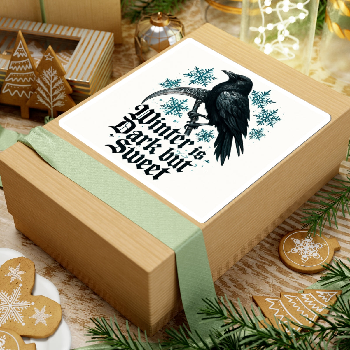 Winter Is Dark But Sweet Raven Sticker — Gothic Winter Kiss-Cut Sticker