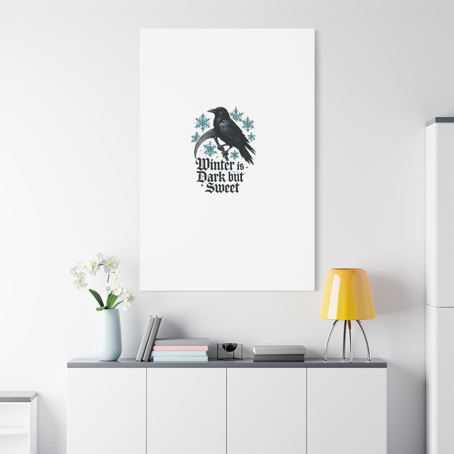 Raven Winter Canvas Art — “Winter is Dark but Sweet” Stretched Matte Print