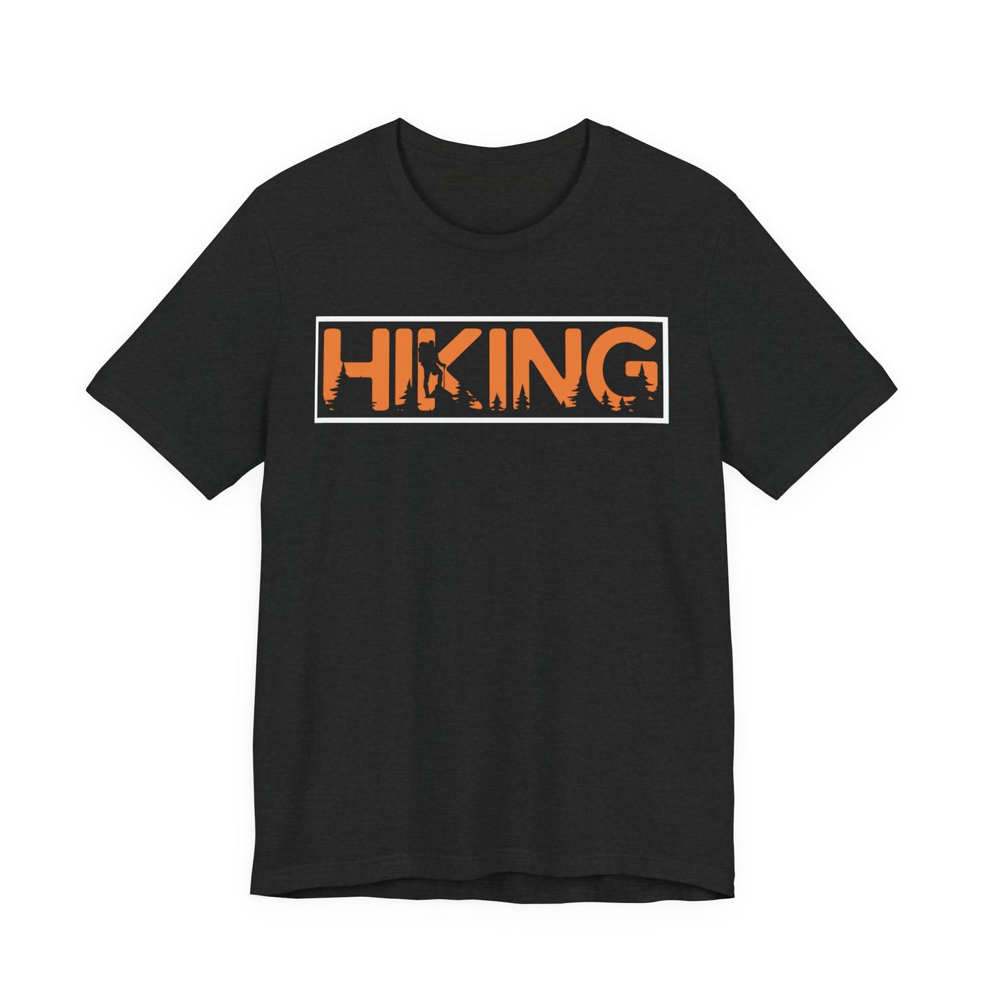 Hiking Graphic Tee — Bold Orange "HIKING" Logo T-Shirt for Outdoor Lovers