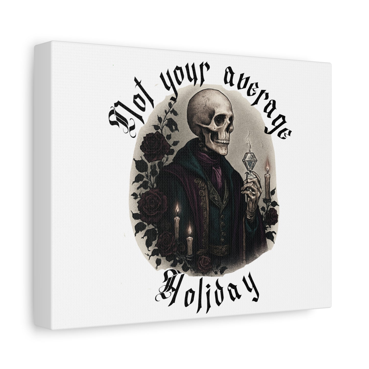 Not Your Average Holiday Canvas Wall Art — Gothic Skull Skeleton with Candles & Roses
