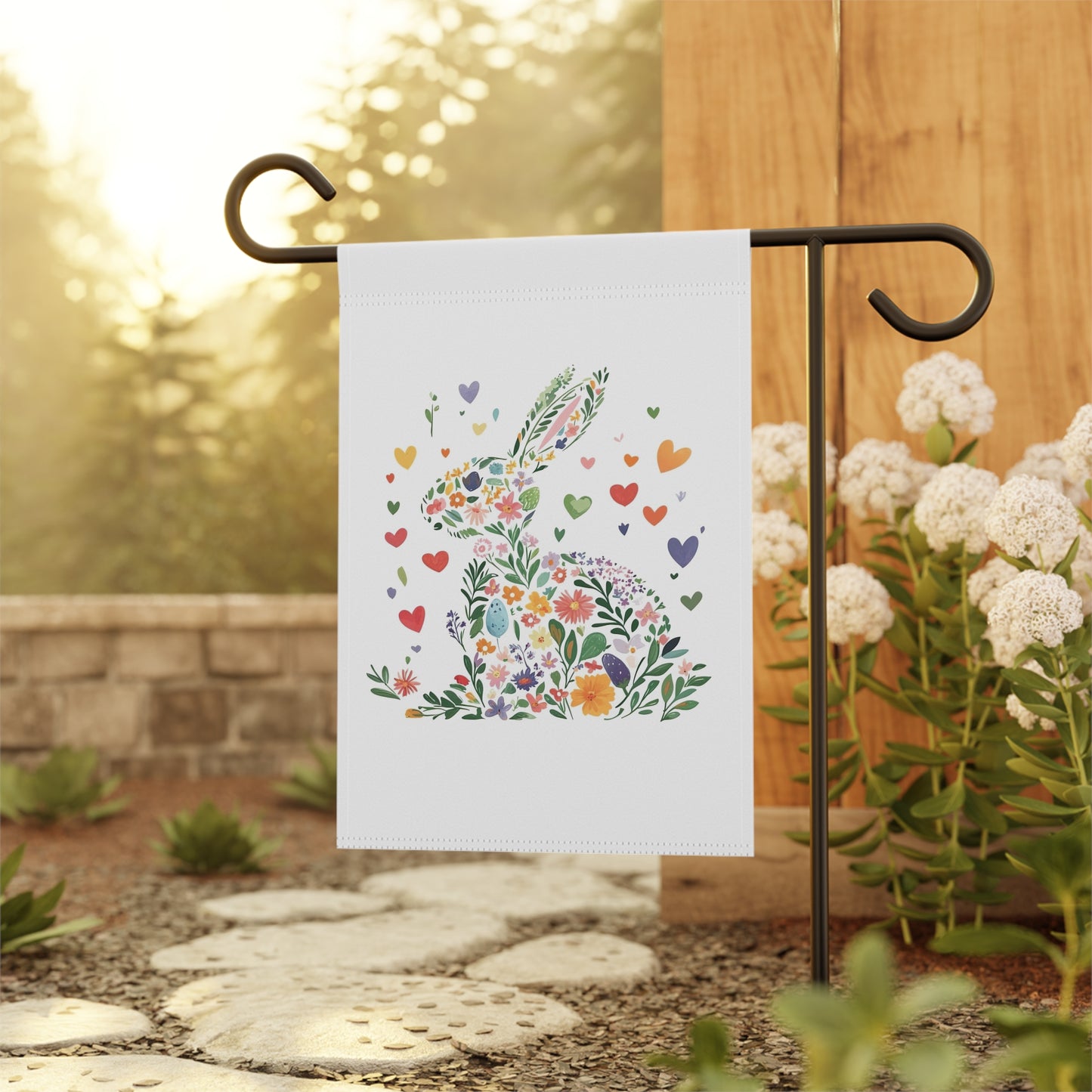 Floral Rabbit Garden Banner – Spring Decor for Easter Celebrations and Bunny Love