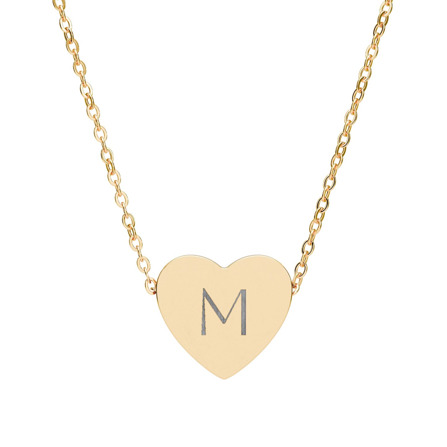 Engraved Heart Necklace — Personalized Initial Pendant (Silver, Gold, or Rose Gold)