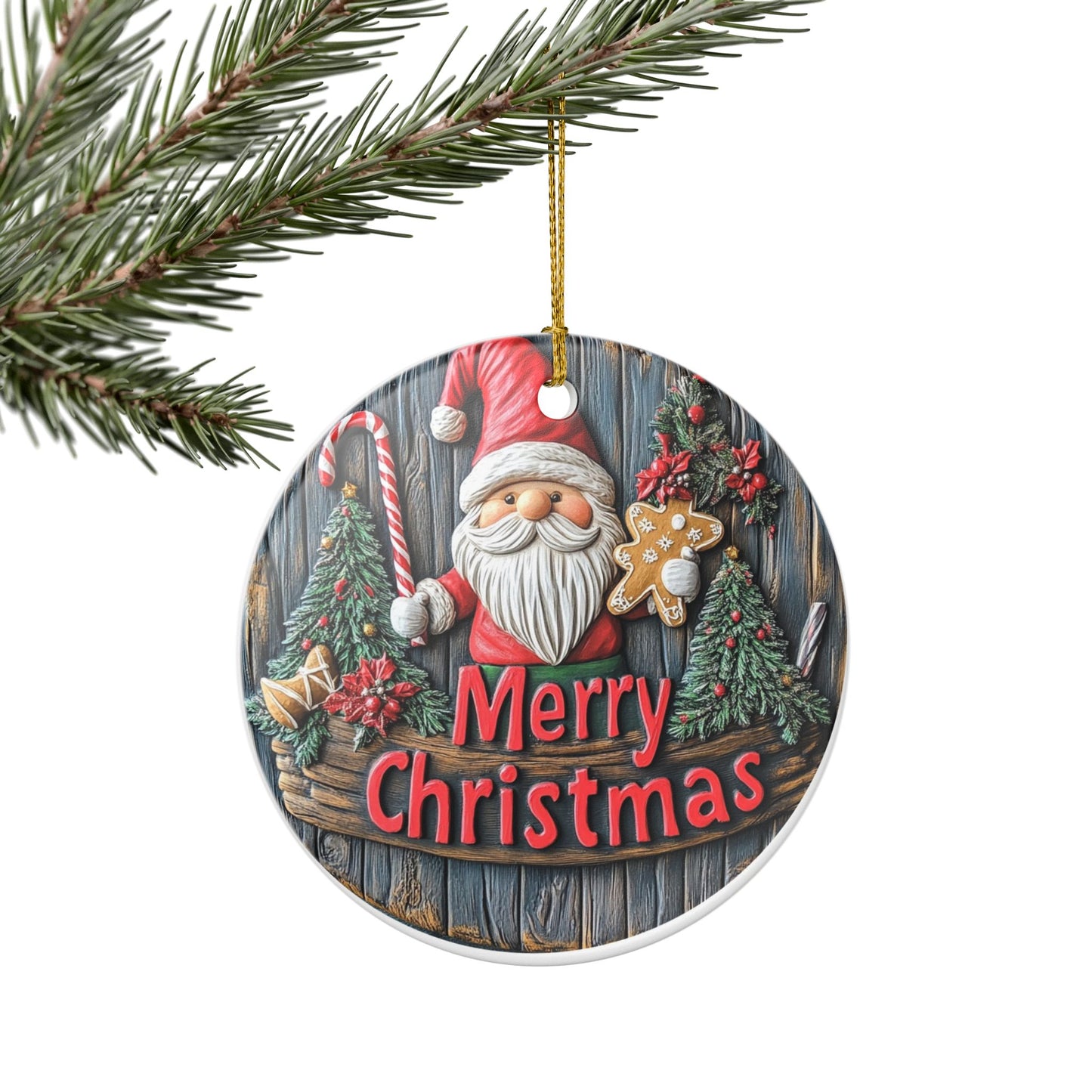 Rustic Santa Merry Christmas Ornament