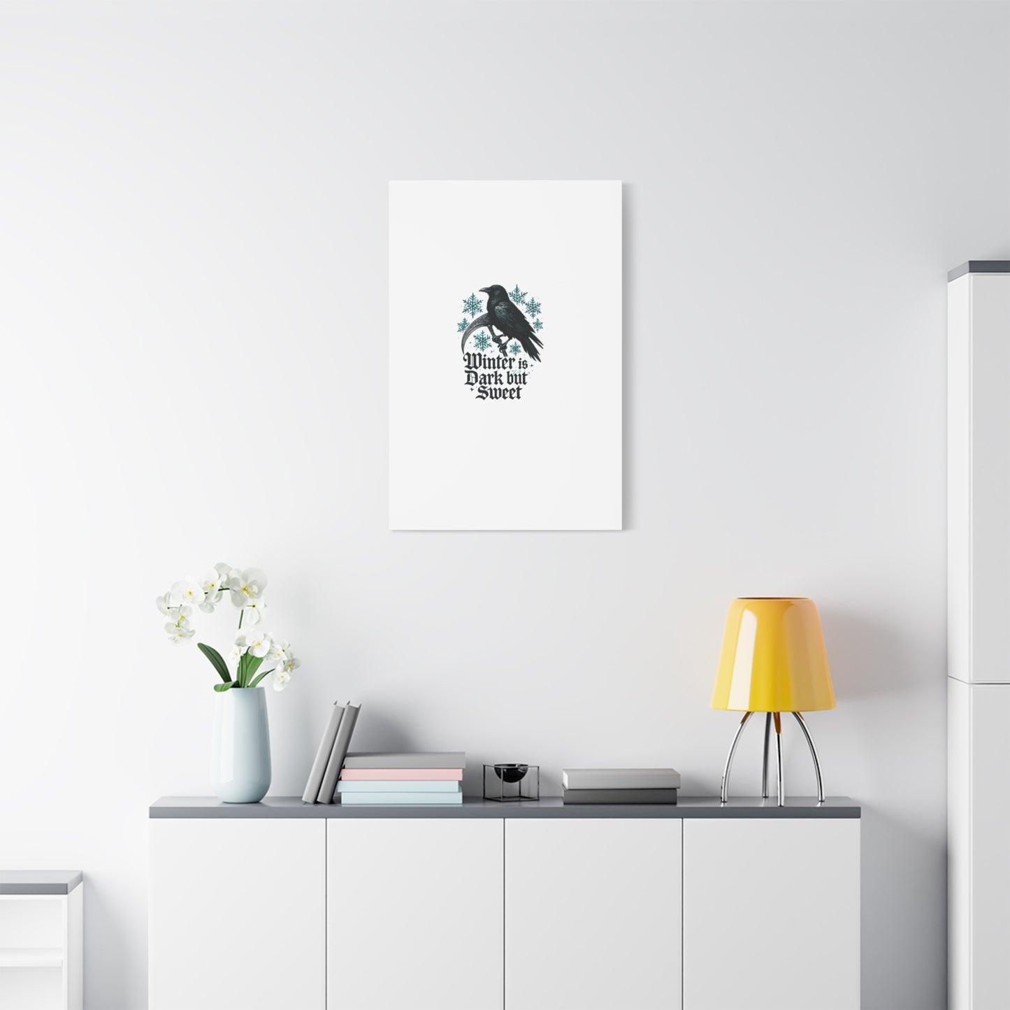 Raven Winter Canvas Art — “Winter is Dark but Sweet” Stretched Matte Print