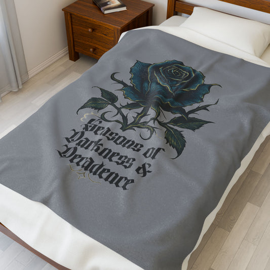 Velveteen Plush Blanket — Gothic Blue Rose “Seasons of Darkness & Decadence” Cozy Throw