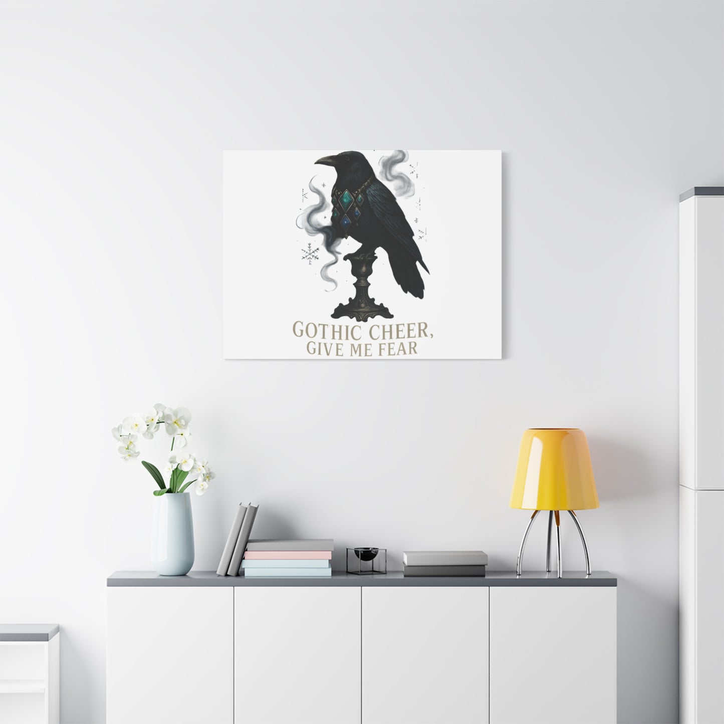 Gothic Raven Canvas Art – “Gothic Cheer, Give Me Fear” Matte Stretched Wall Decor