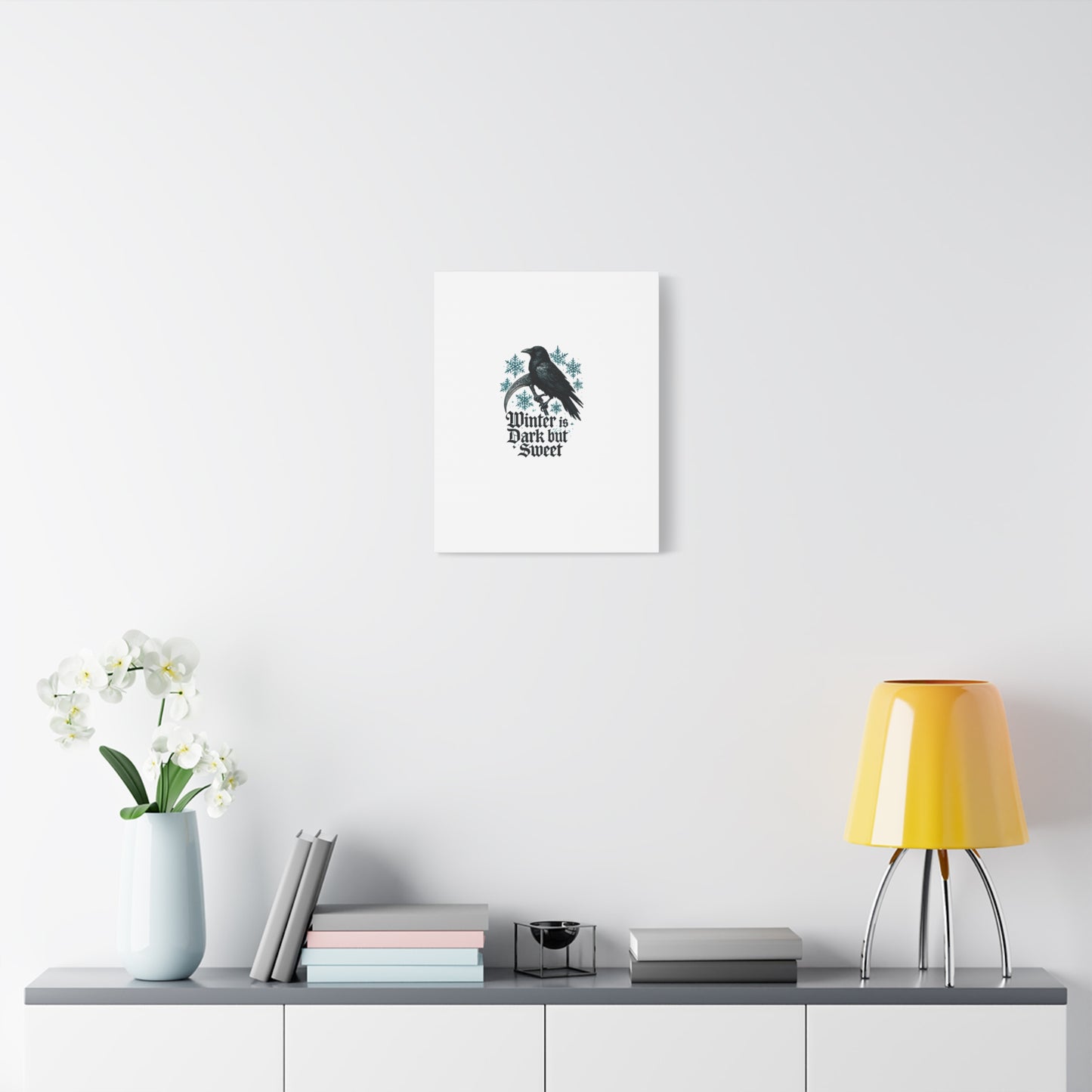 Raven Winter Canvas Art — “Winter is Dark but Sweet” Stretched Matte Print