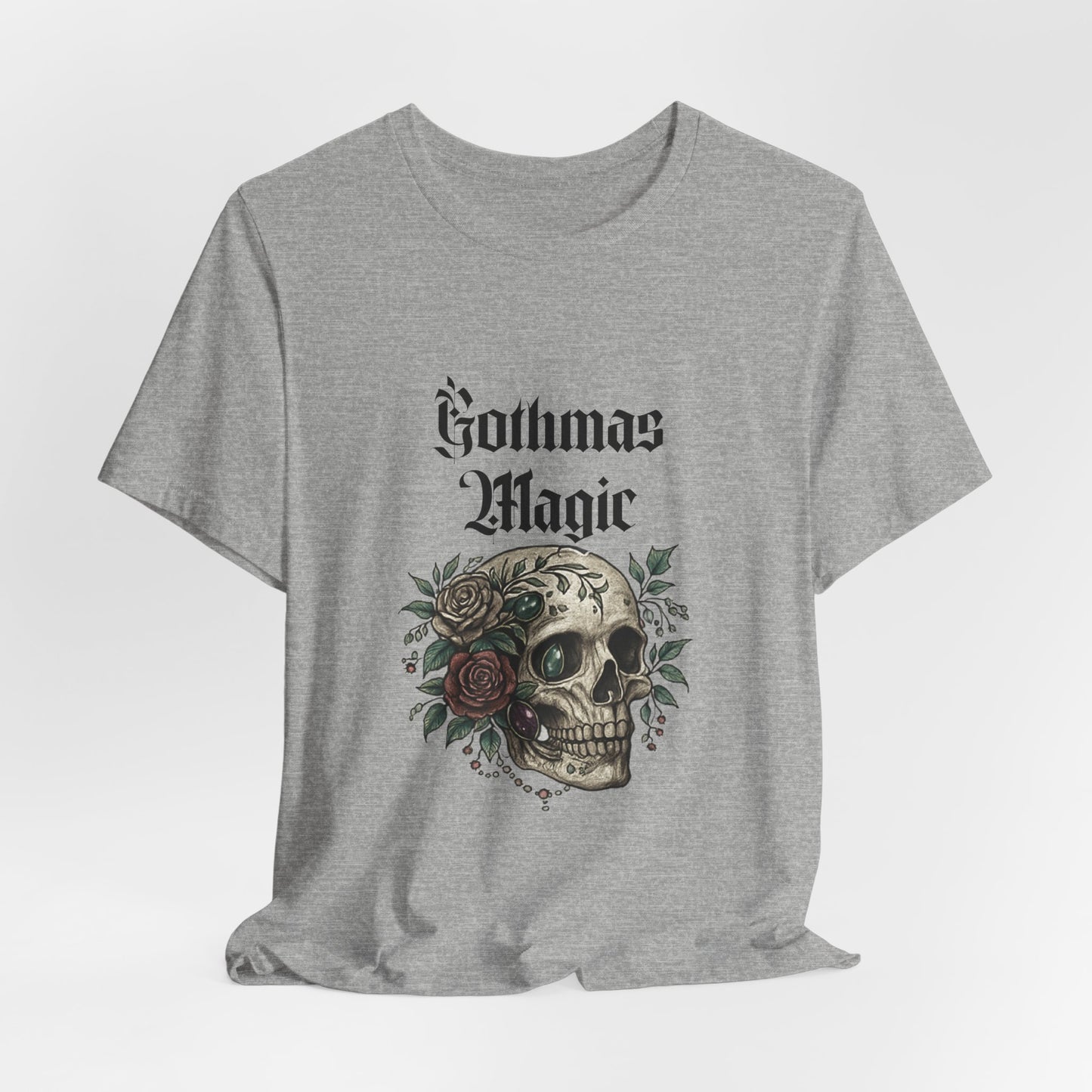 Gothmas Magic Skull Tee — Gothic Holiday Skull & Rose T-Shirt