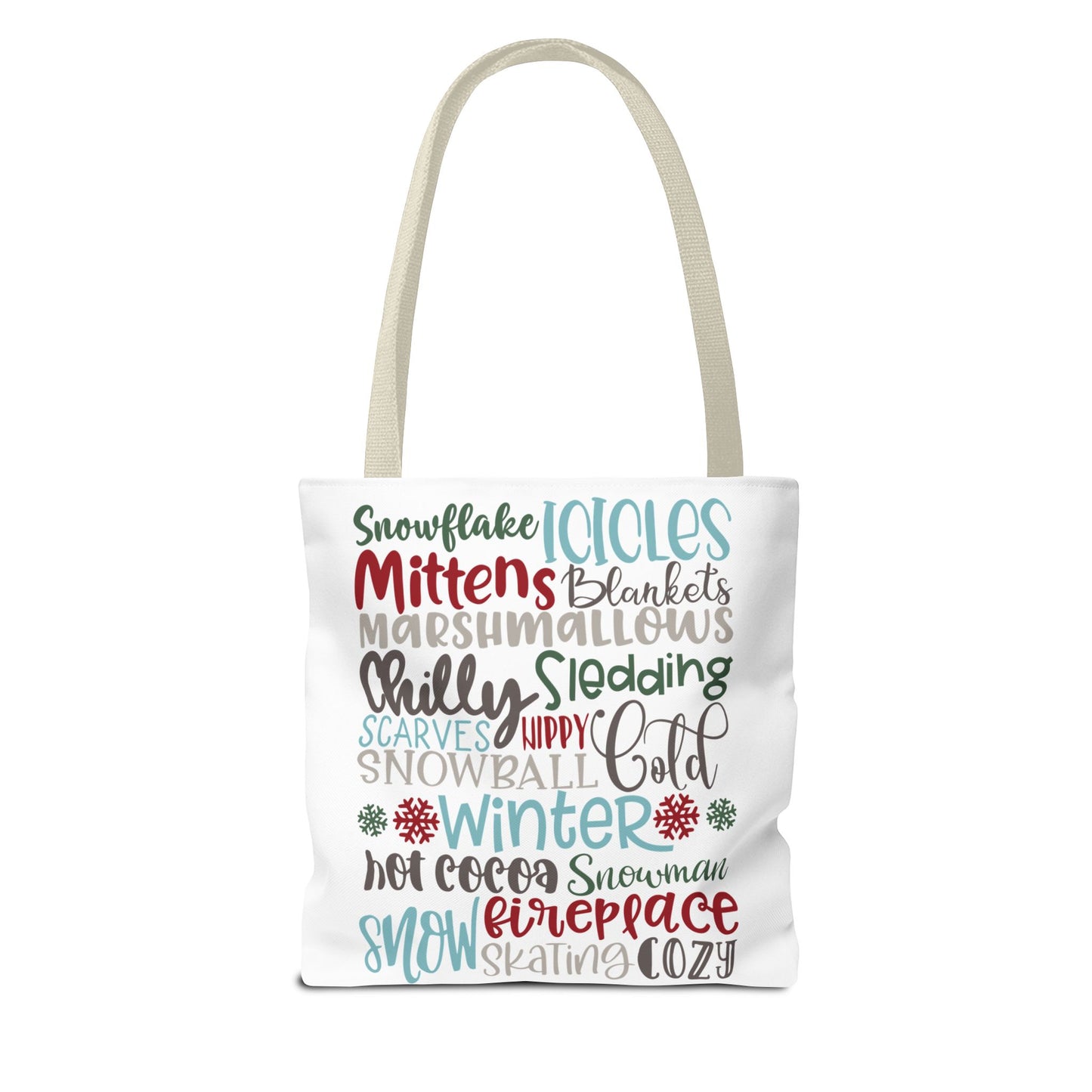 Winter Word Riot Tote Bag — Bold Typographic Holiday Tote