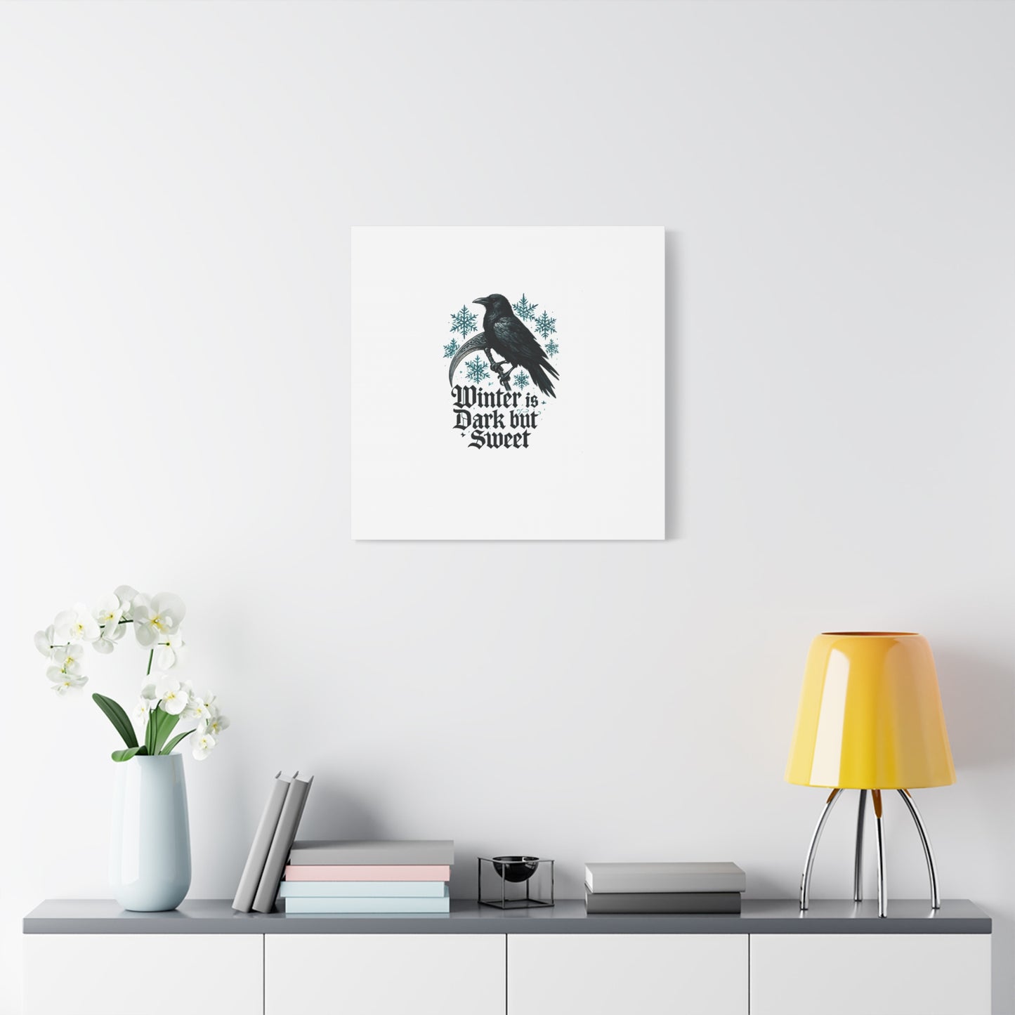 Raven Winter Canvas Art — “Winter is Dark but Sweet” Stretched Matte Print