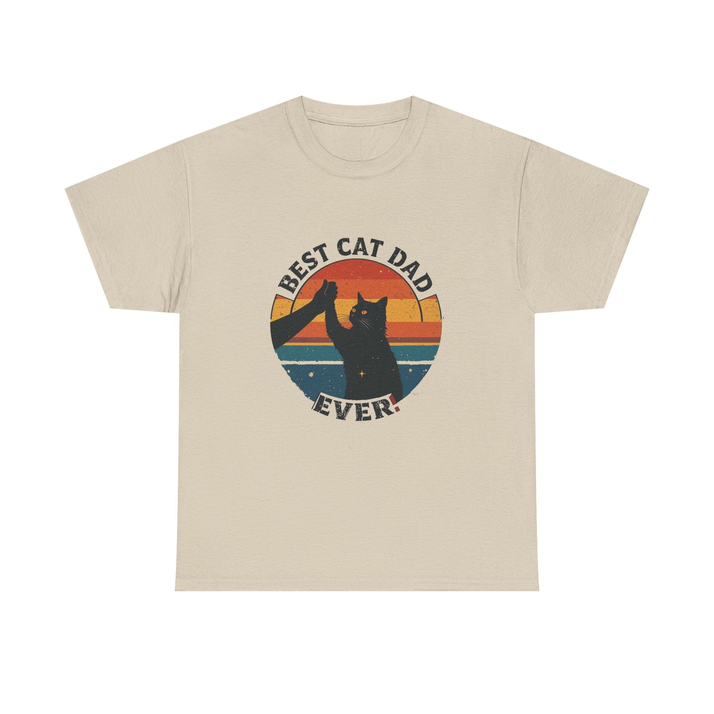Best Cat Dad Ever Retro T-Shirt - Black Cat High Five Design