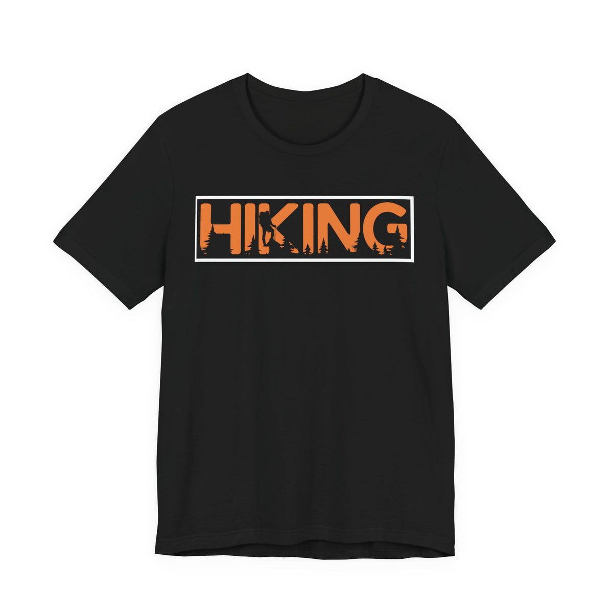 Hiking Graphic Tee — Bold Orange "HIKING" Logo T-Shirt for Outdoor Lovers