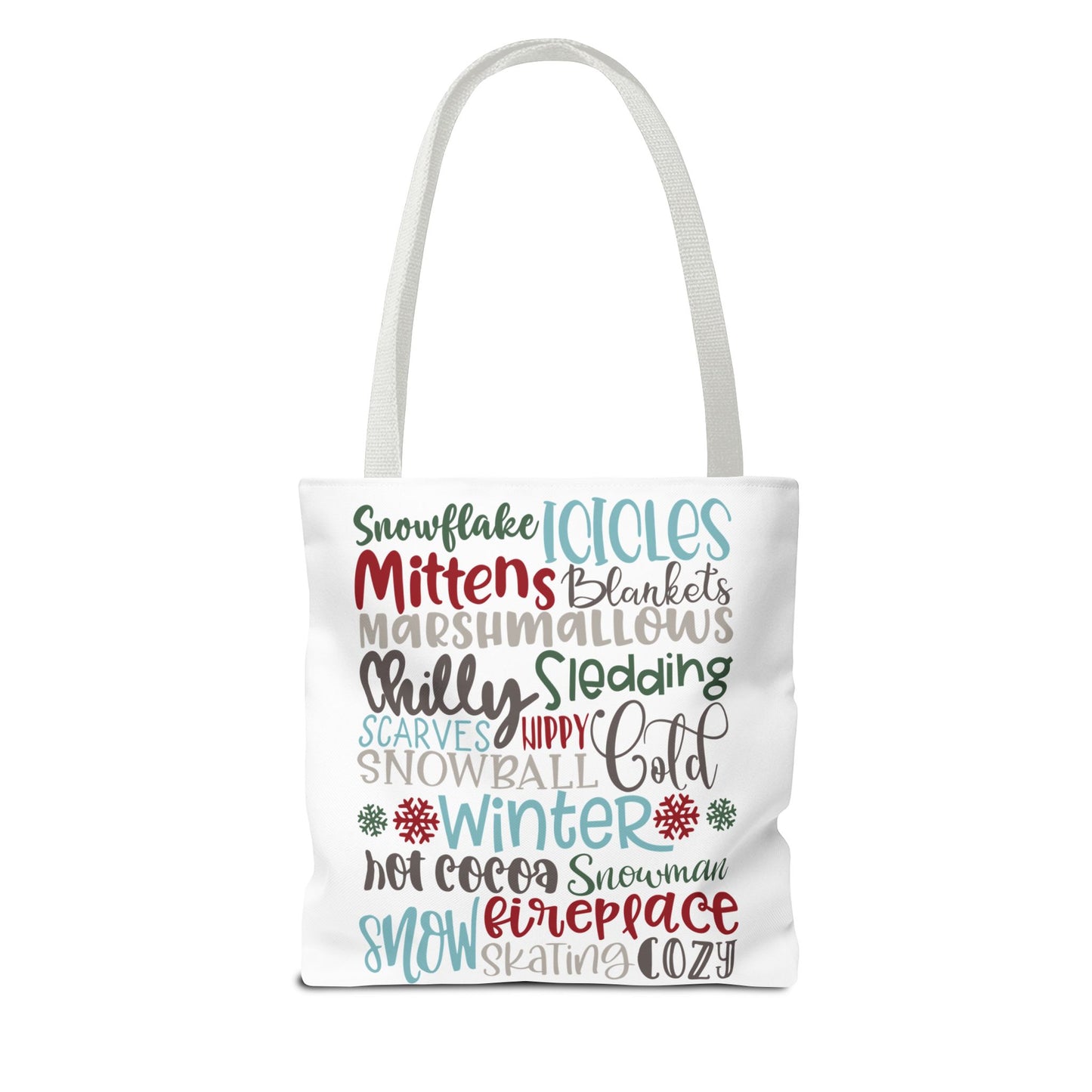 Winter Word Riot Tote Bag — Bold Typographic Holiday Tote