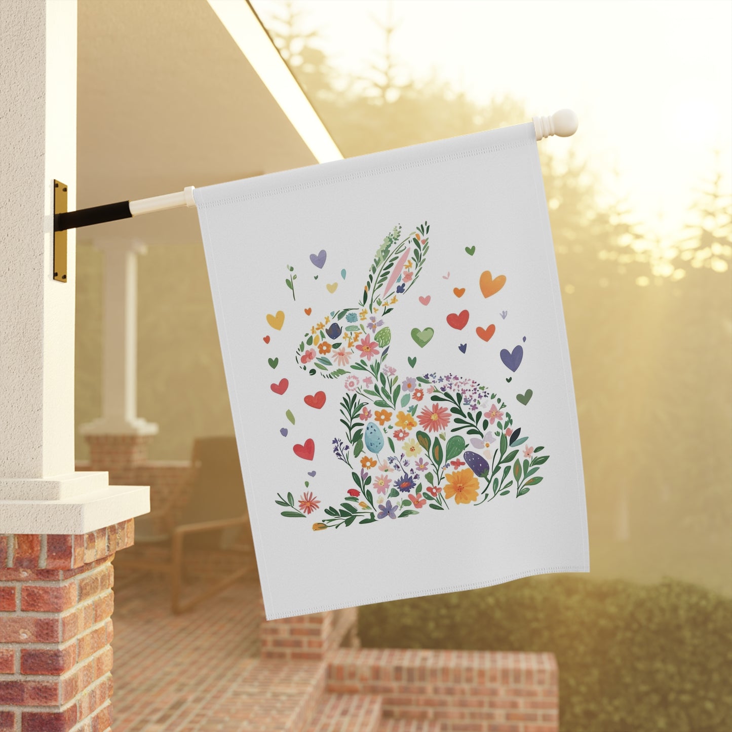 Floral Rabbit Garden Banner – Spring Decor for Easter Celebrations and Bunny Love