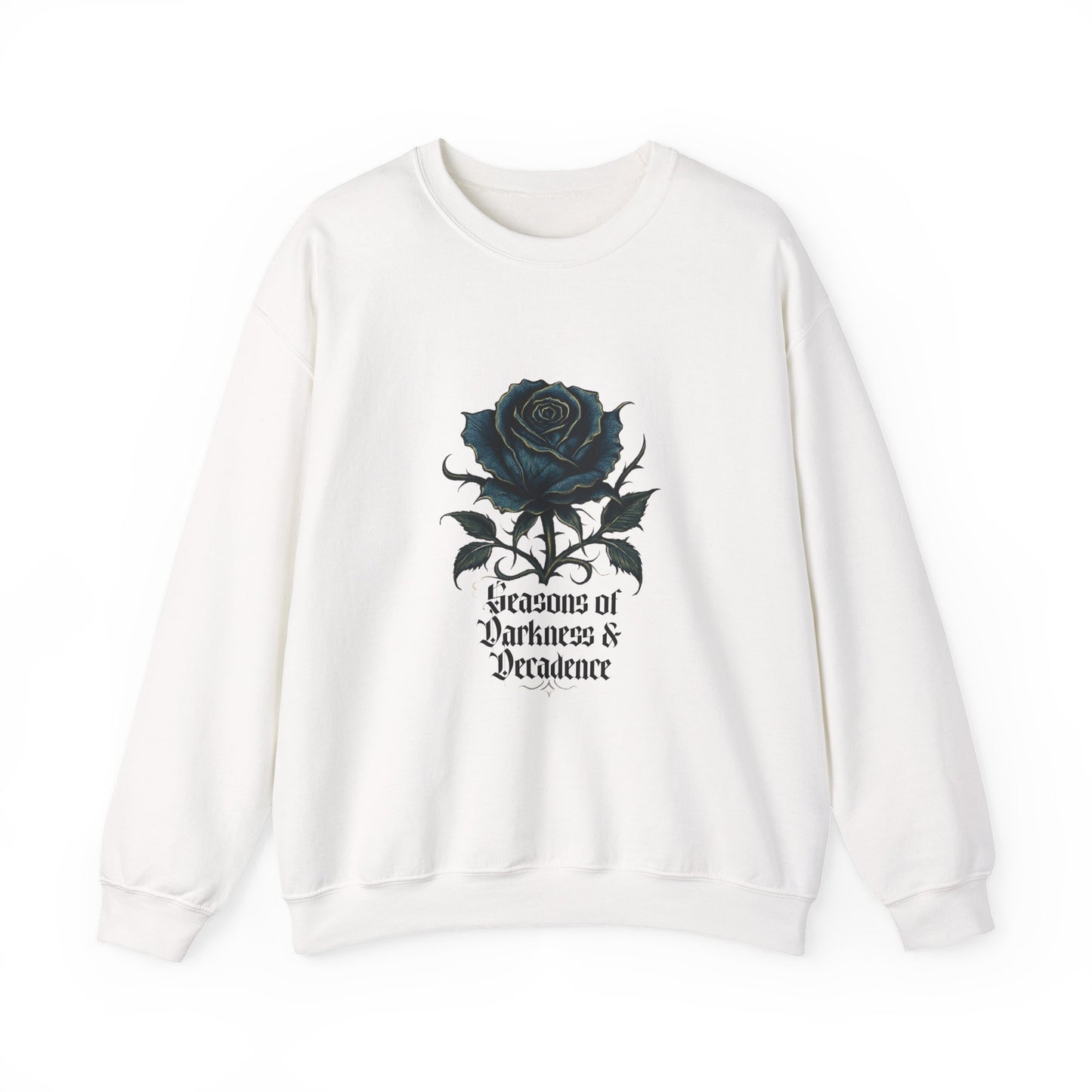 Crewneck Sweatshirt — 'Seasons of Darkness & Decadence' Gothic Rose Graphic