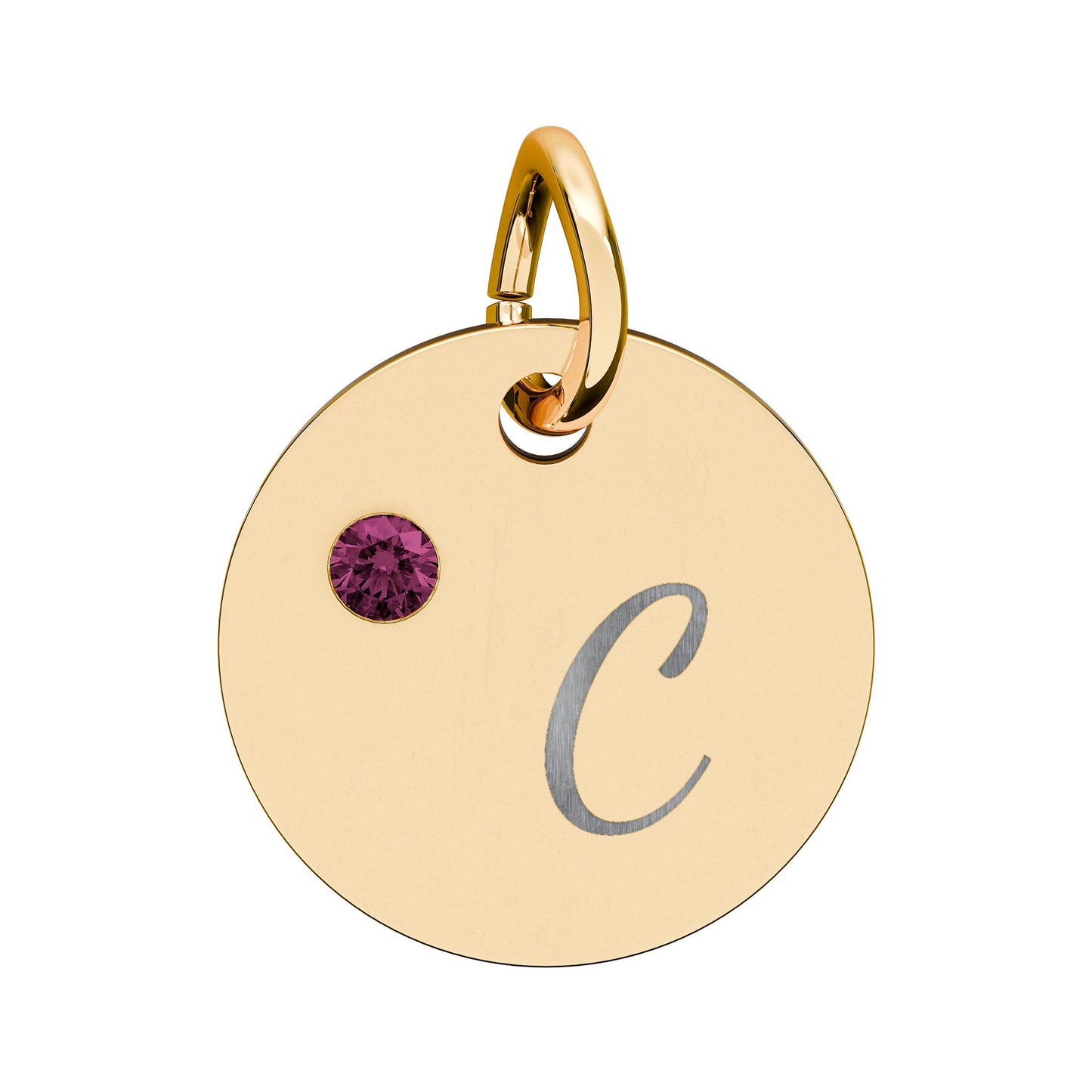 Engravable Birthstone Circle Charm — Personalized Initial & Birthstone Pendant