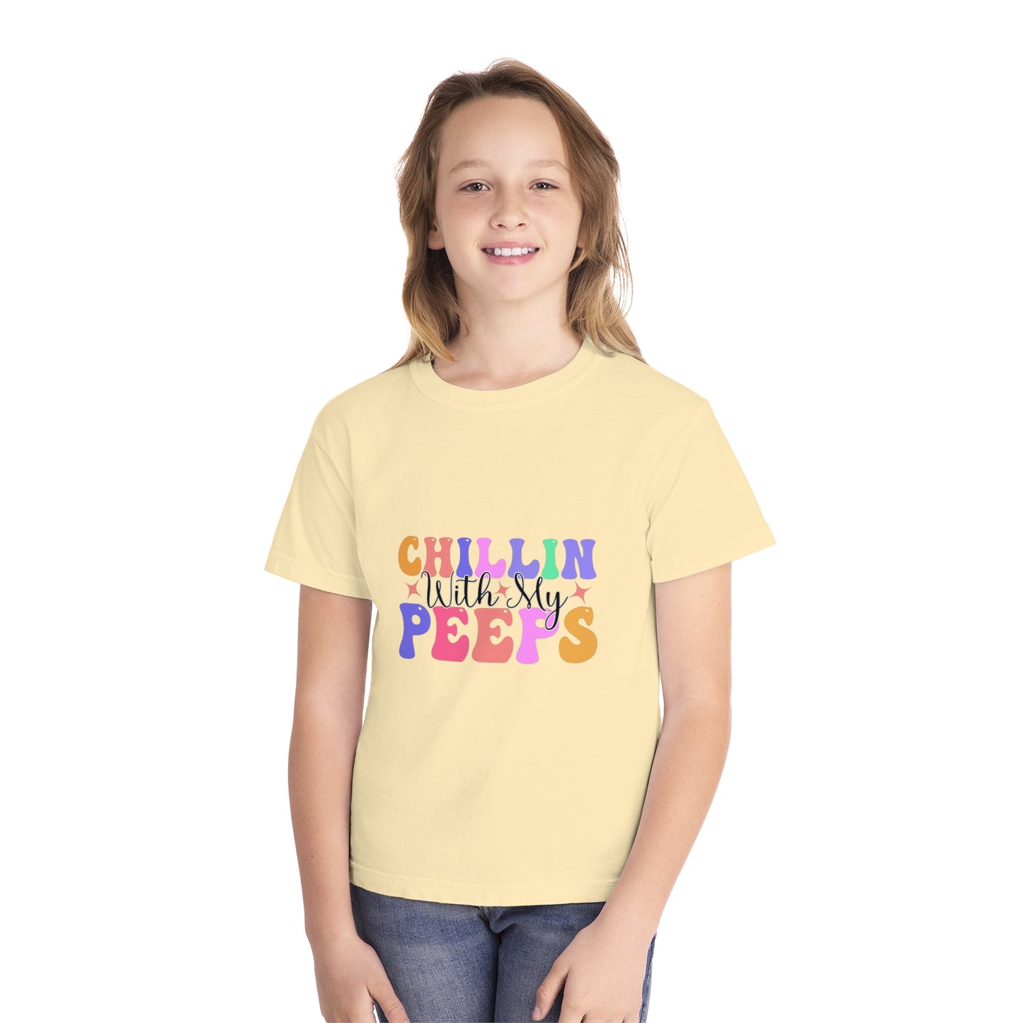 Chillin With My Peeps Youth Midweight Tee, Fun Graphic T-Shirt, Children's Summer Shirt, Casual Playwear, Gift for Kids, Youth Clothing