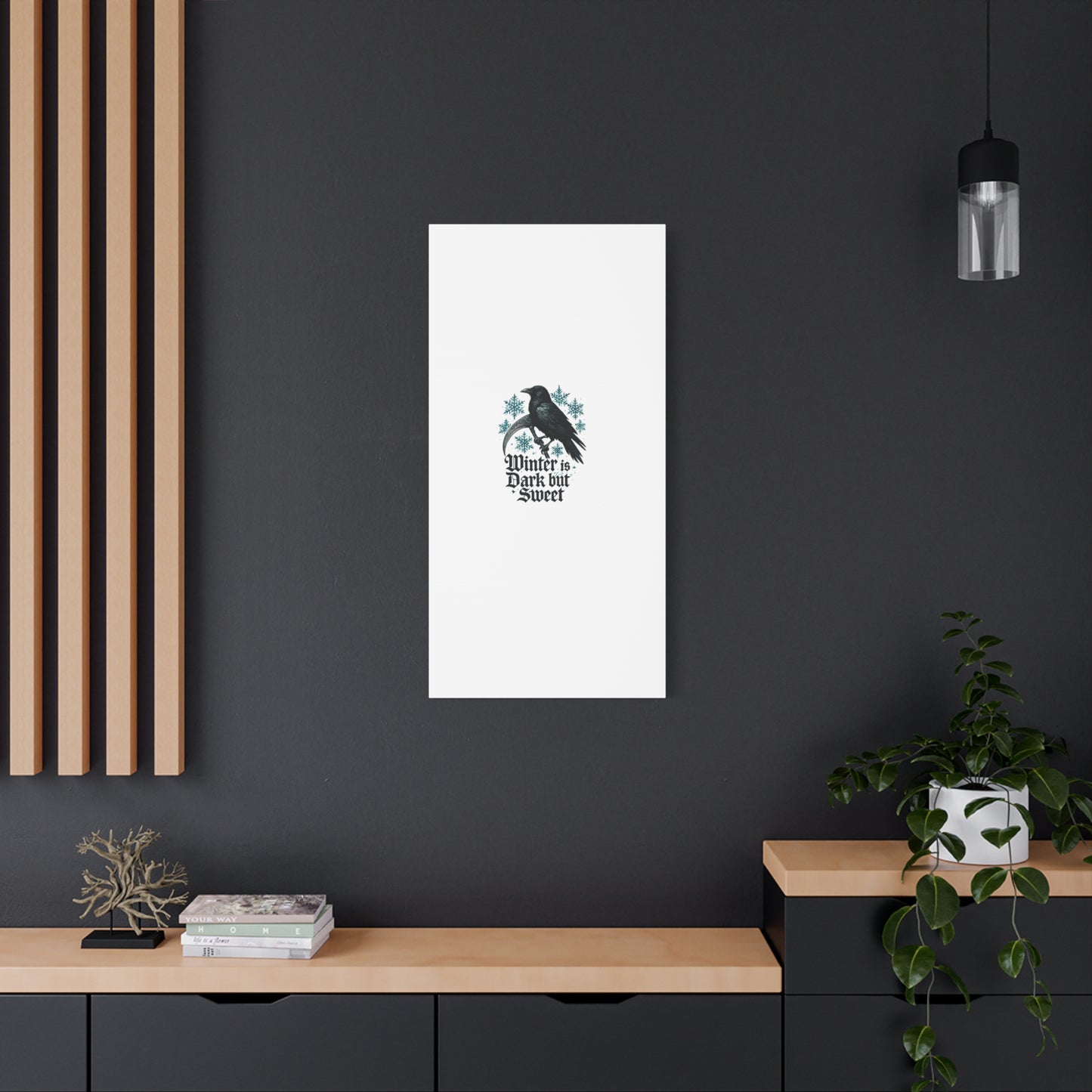 Raven Winter Canvas Art — “Winter is Dark but Sweet” Stretched Matte Print