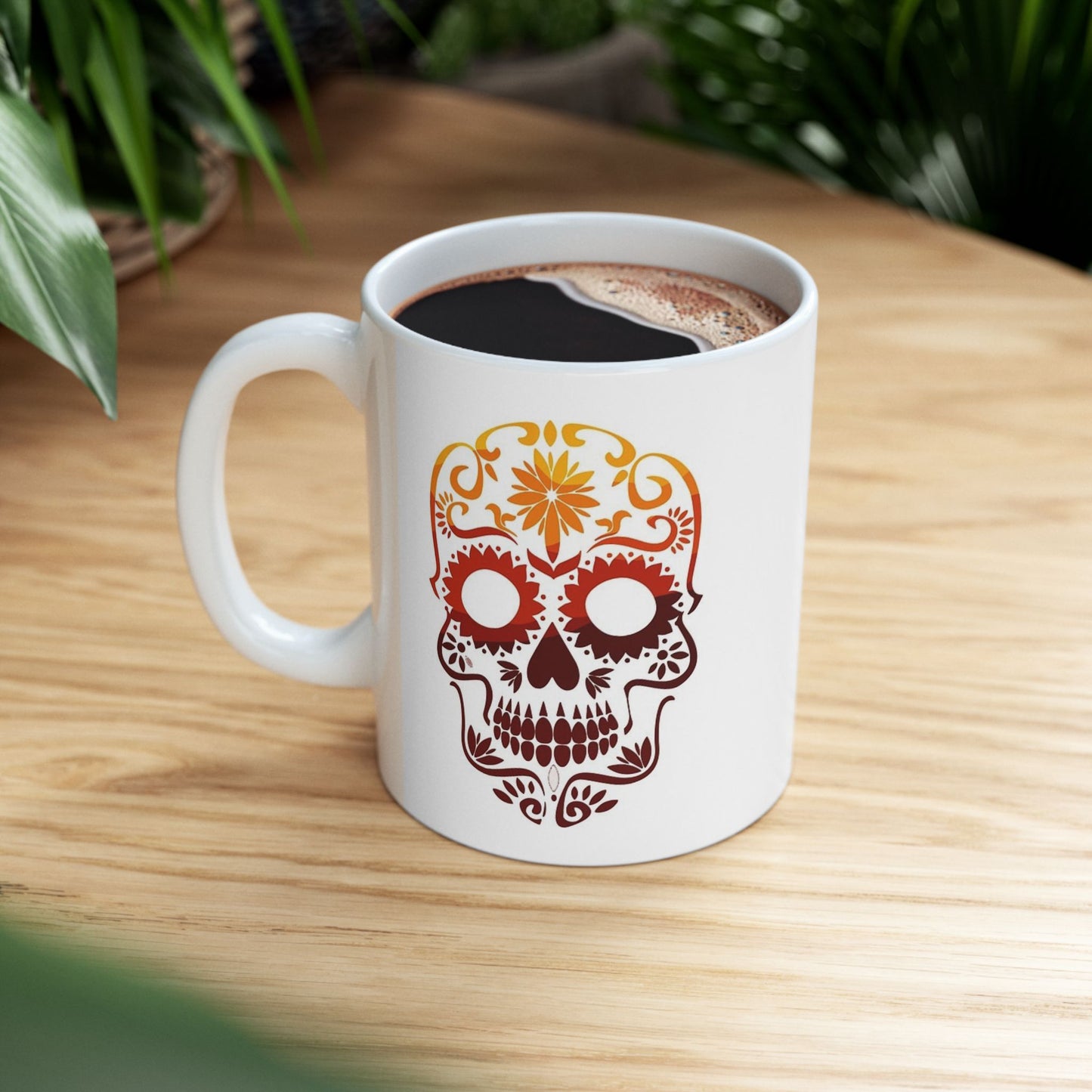 Sugar Skull Ceramic Mug – Day of the Dead Floral Skull Coffee Cup (11oz, 15oz)