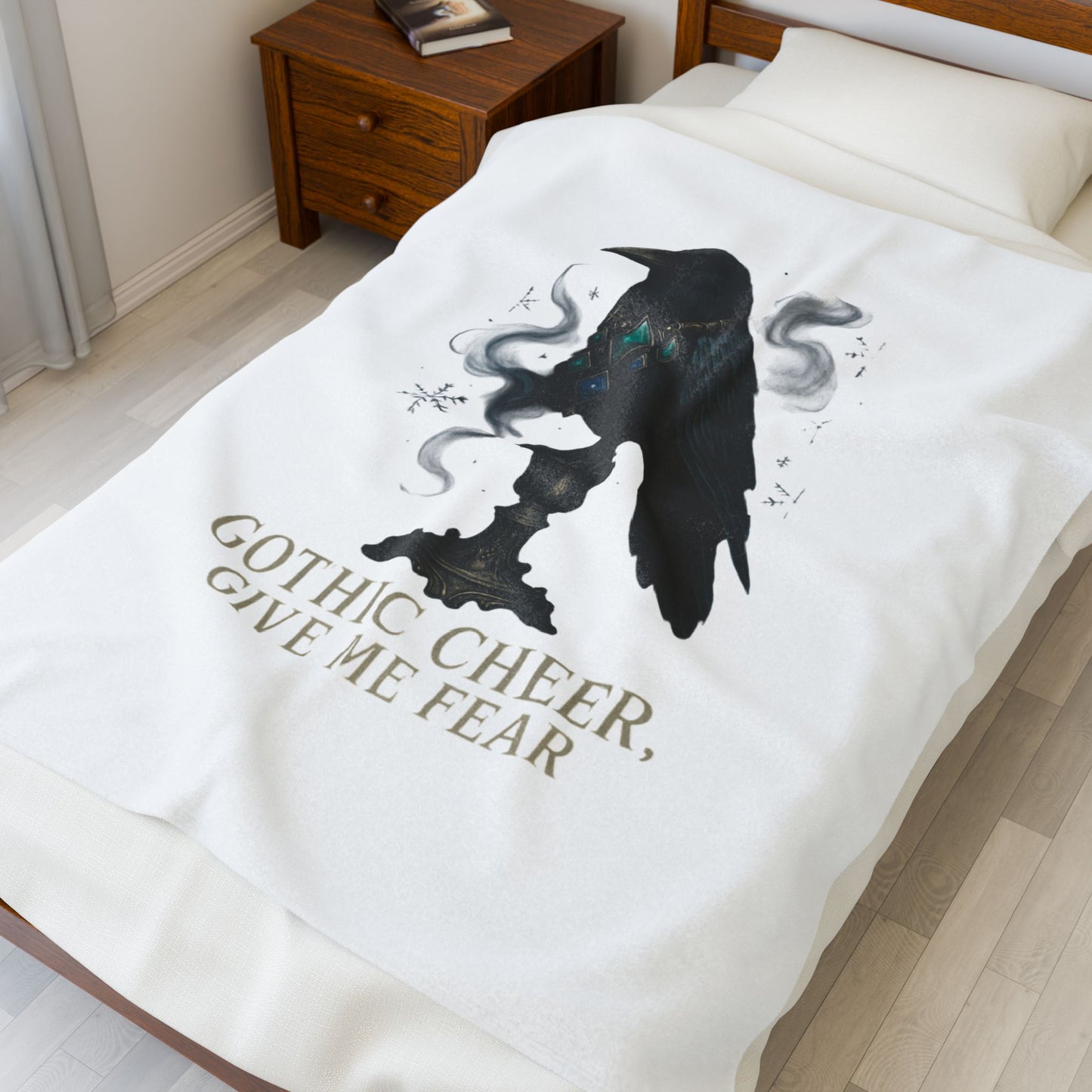 Plush Blanket — 'Gothic Cheer, Give Me Fear' Raven Velveteen Throw