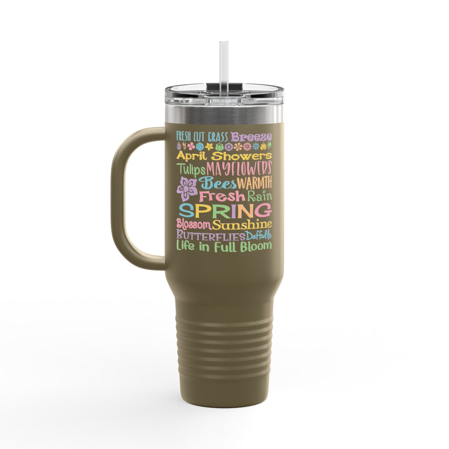 40oz Insulated Travel Mug – Colorful Summer Word Art, Vacation & Beach Tumbler