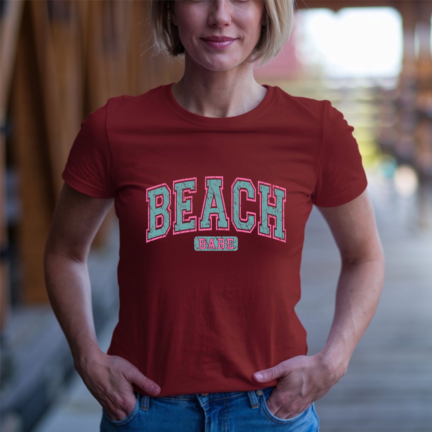 Beach Vibes Women’s Tee — 'BEACH' Retro Pastel Graphic T-Shirt