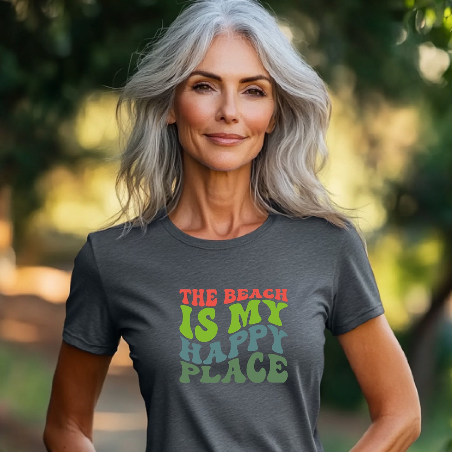 Women's Tee — "The Beach Is My Happy Place" Retro Graphic