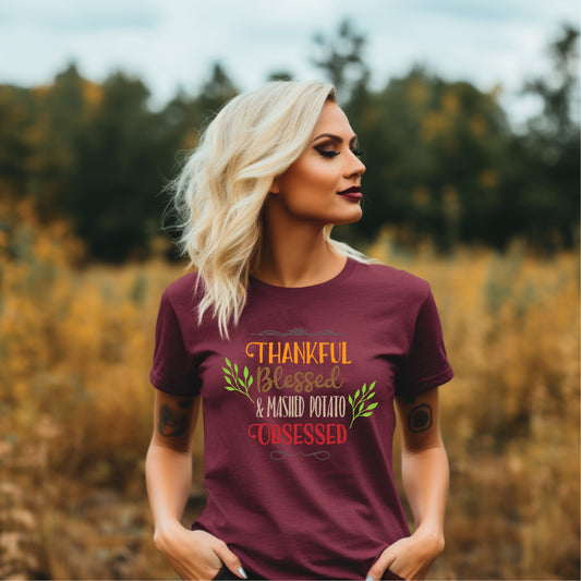 Mashed Potato Obsessed Funny Family Thanksgiving Tee